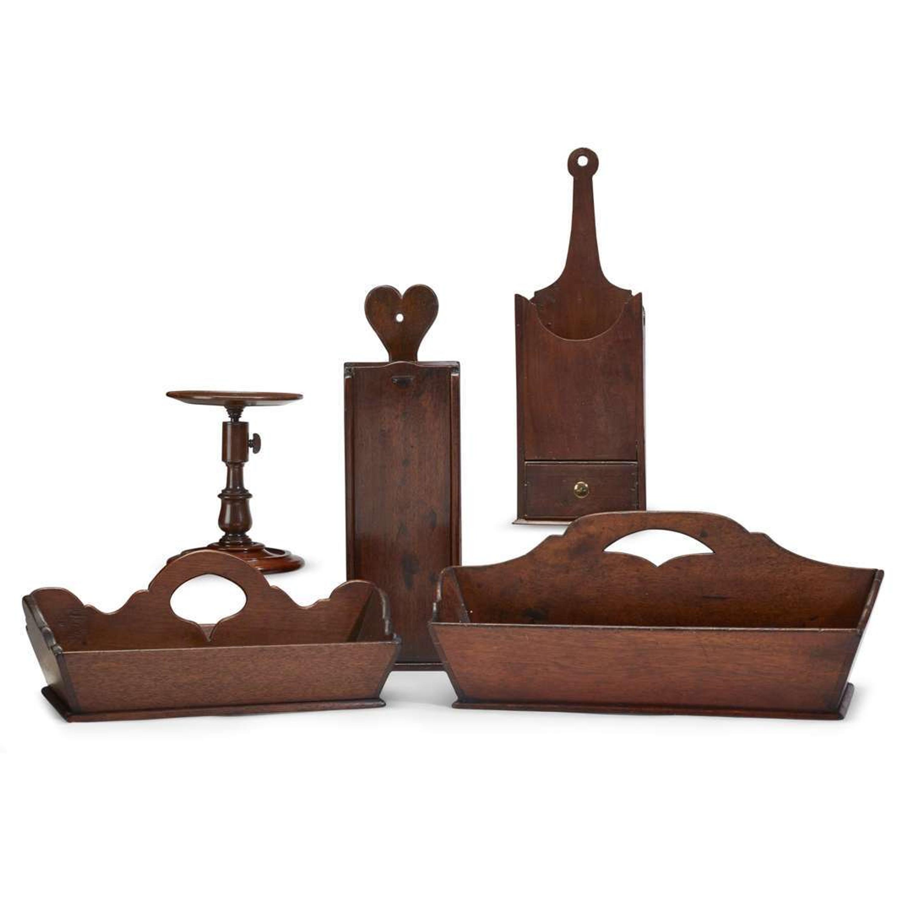 Group of five walnut household containers late 18th/early 19th century