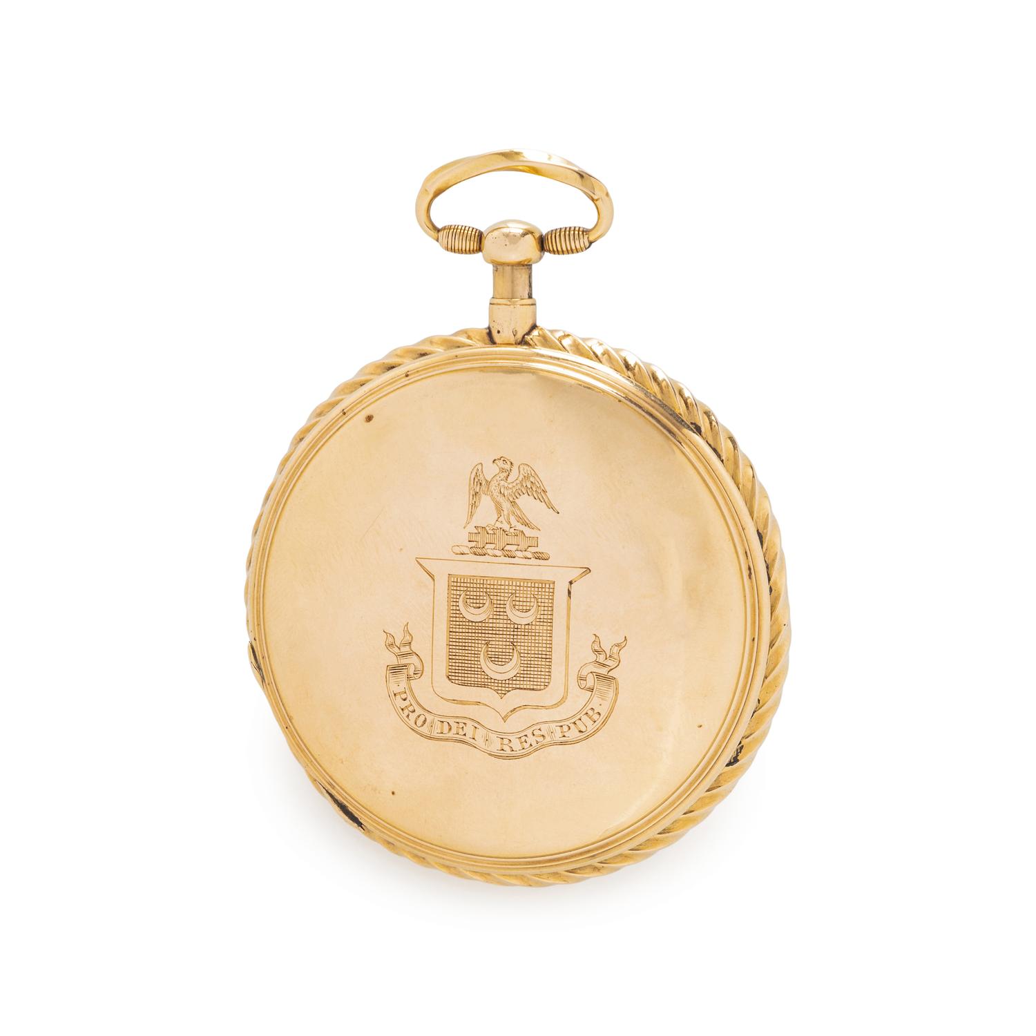 18K YELLOW GOLD AND ENAMEL REPEATING AUTOMATON POCKET WATCH