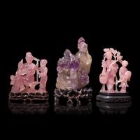 Three Chinese Semiprecious Stone Figural Groups, Late 19th-20th Century — 晚清-民國 粉晶、紫晶仕女擺件三種