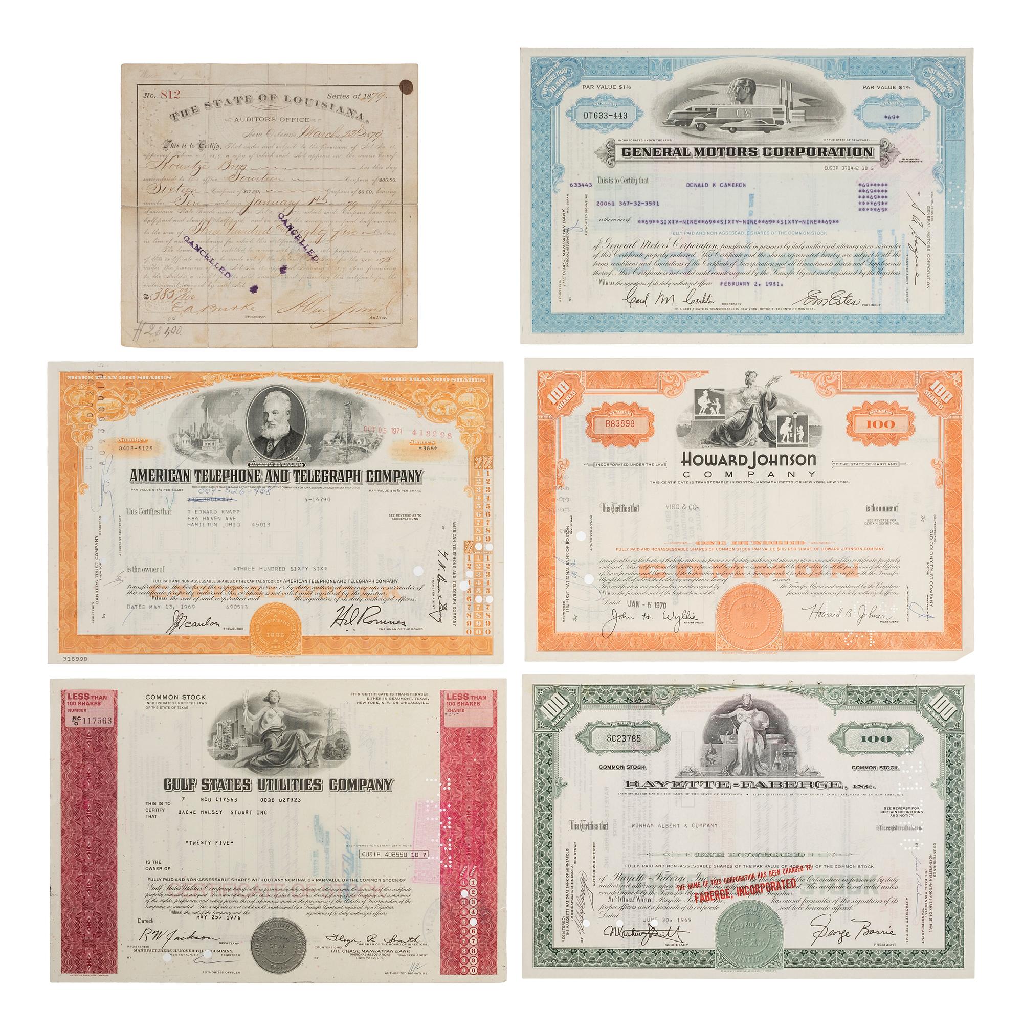 [BUSINESS - LOUISIANA]. Extensive group of 800+ checks & stock certificates, many from Louisiana.