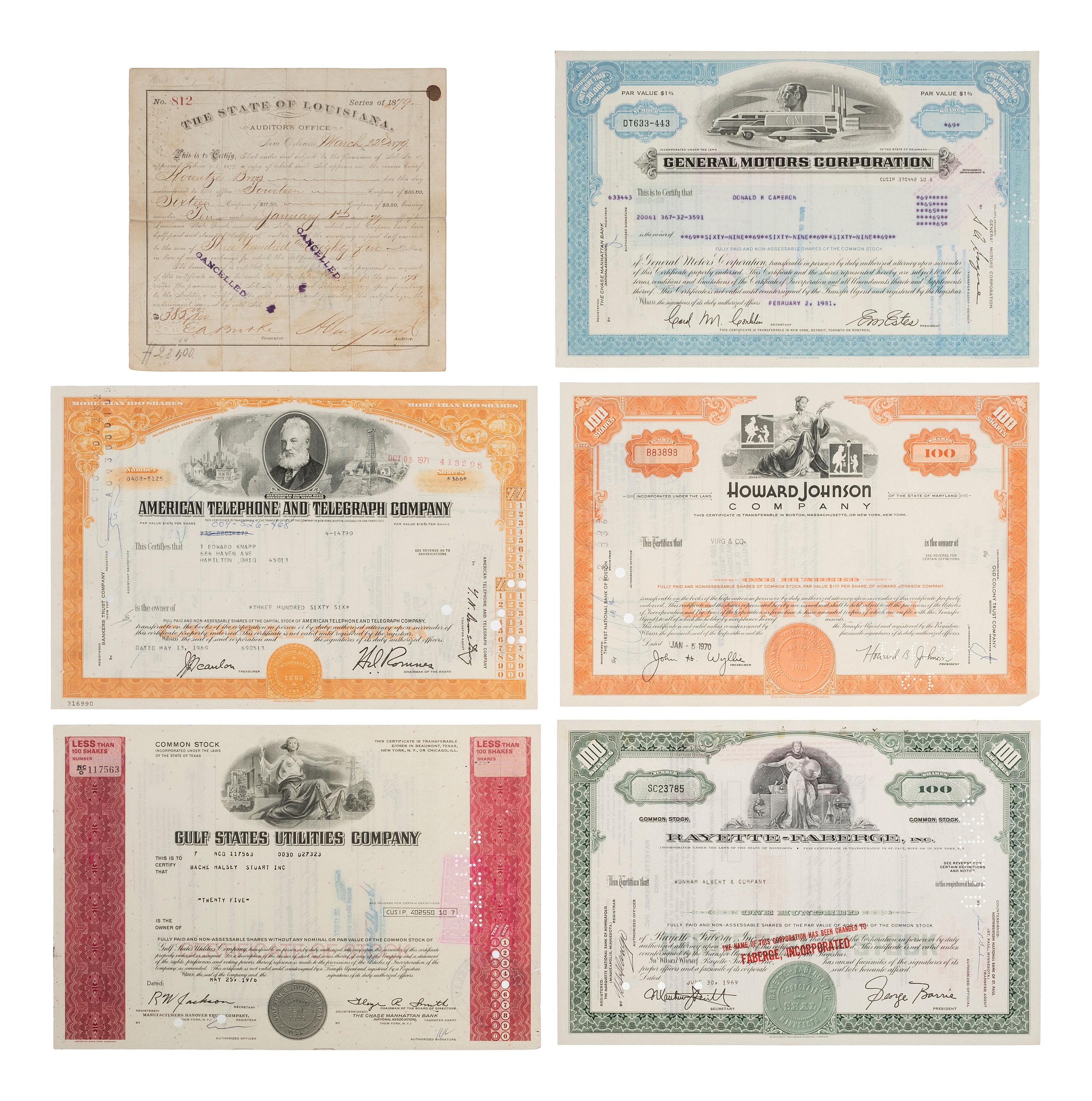 [BUSINESS - LOUISIANA]. Extensive group of 800+ checks & stock certificates, many from Louisiana.