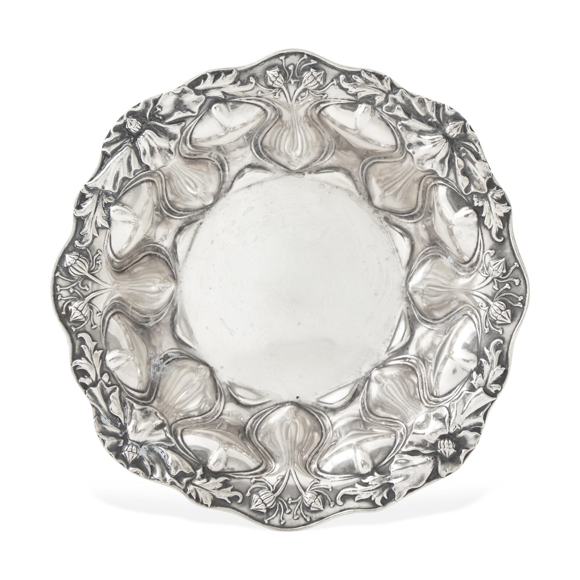 An American Art Nouveau Silver Floral Repousse Bowl