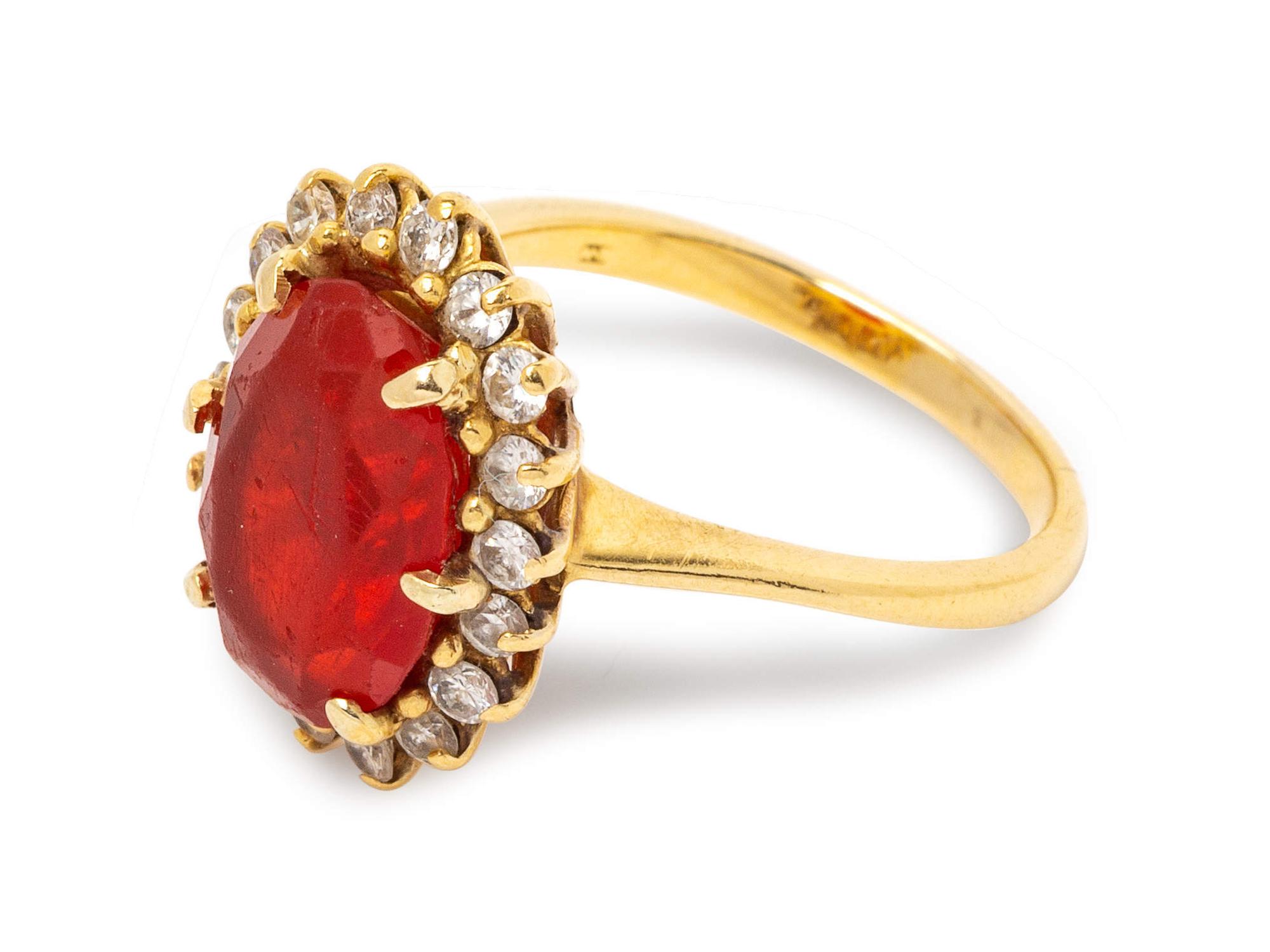 A Yellow Gold, Fire Opal and Diamond Ring,