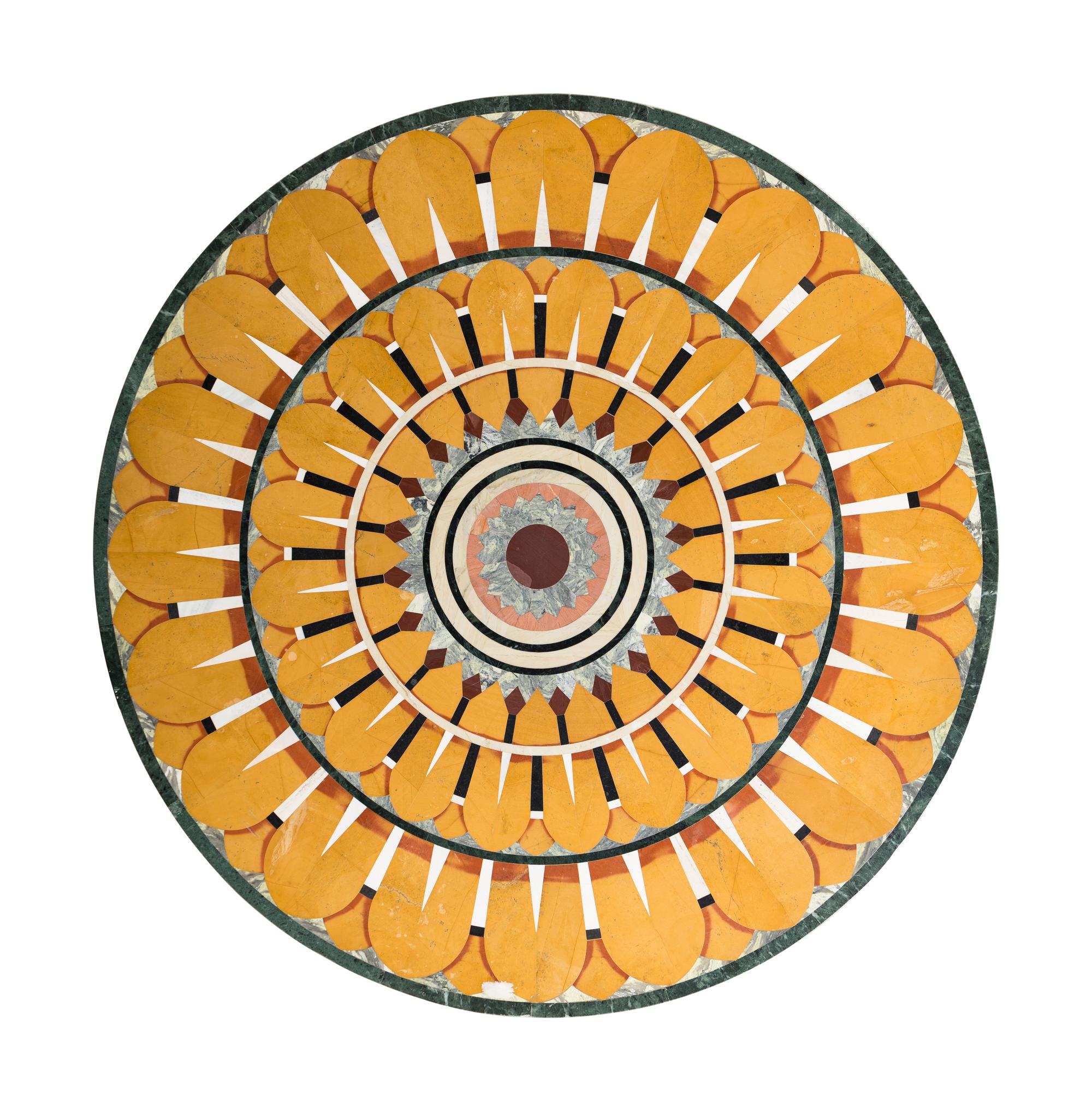 A Continental Specimen Marble Table Top with an Associated Verdigris Bronze Base