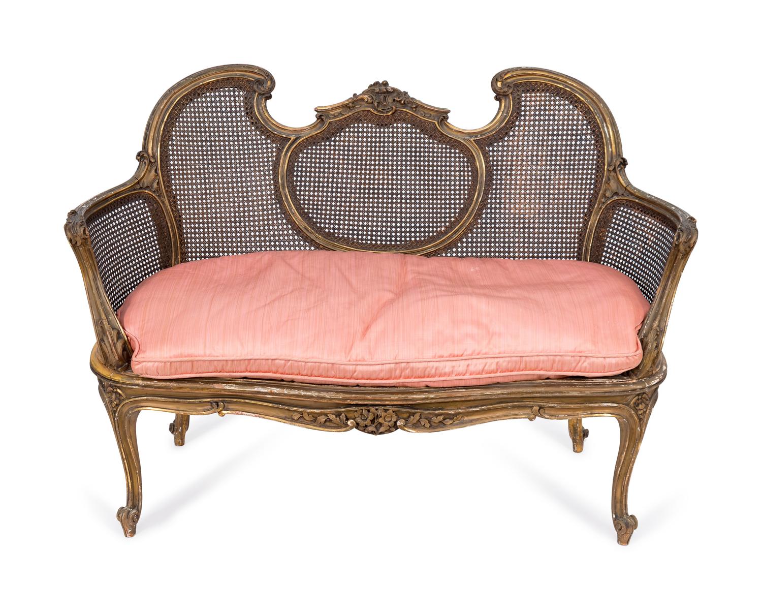 A Louis XV Style Giltwood and Caned Canape — 19TH CENTURY