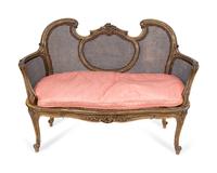 A Louis XV Style Giltwood and Caned Canape — 19TH CENTURY
