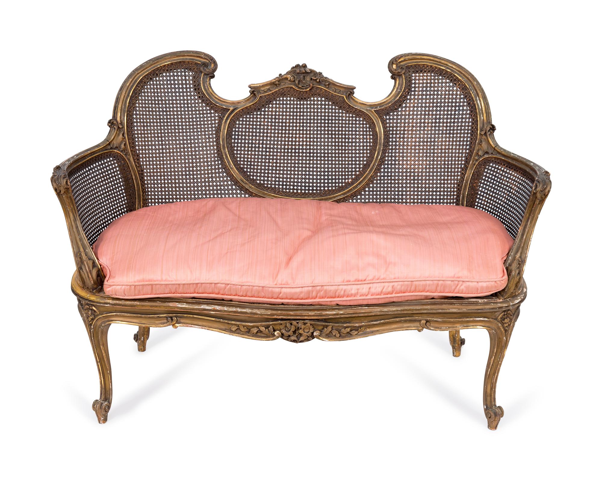 A Louis XV Style Giltwood and Caned Canape — 19TH CENTURY