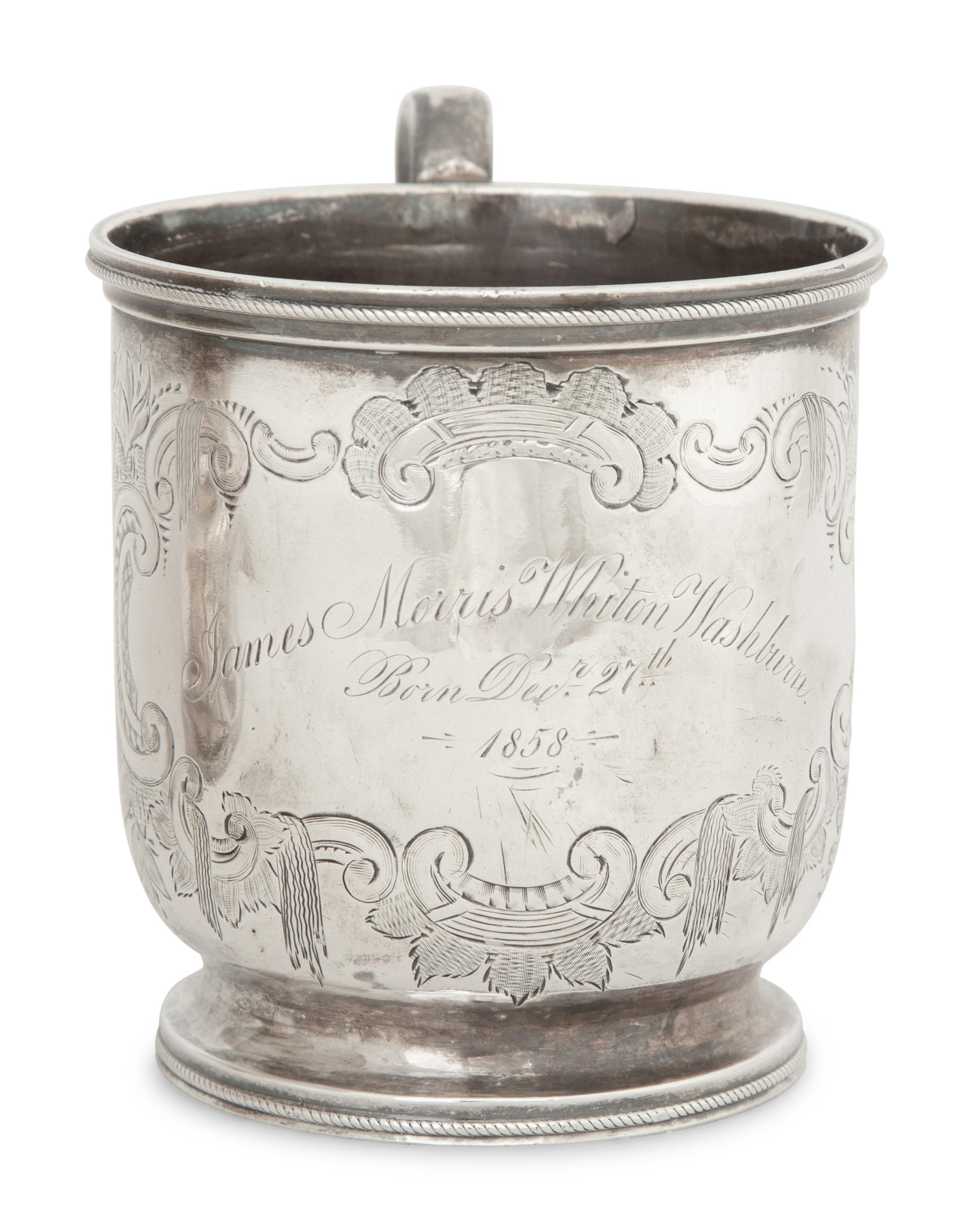 An American Coin Silver Cake Basket and Mug — Mid-19th Century