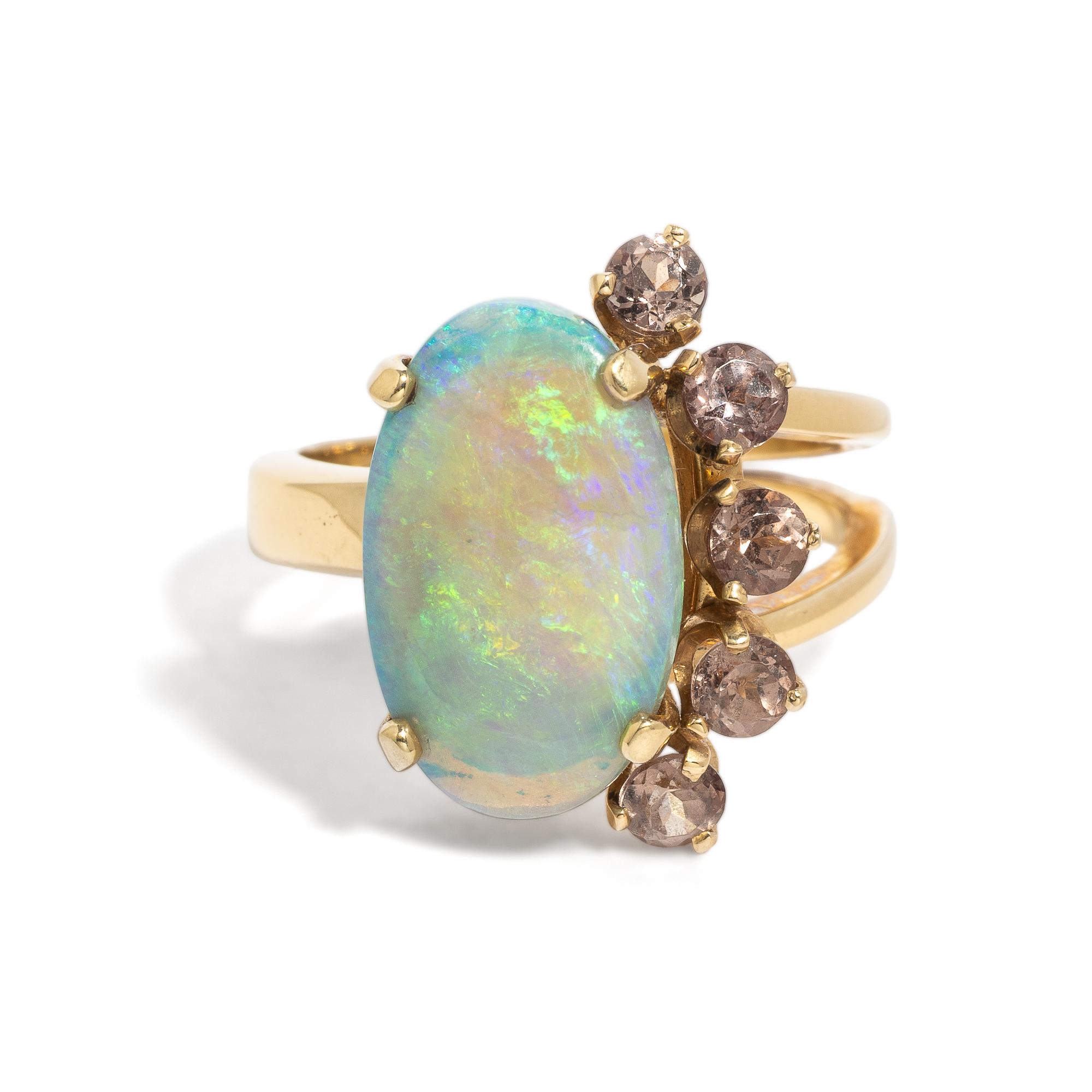 OPAL, GARNET, AND YELLOW GOLD RING