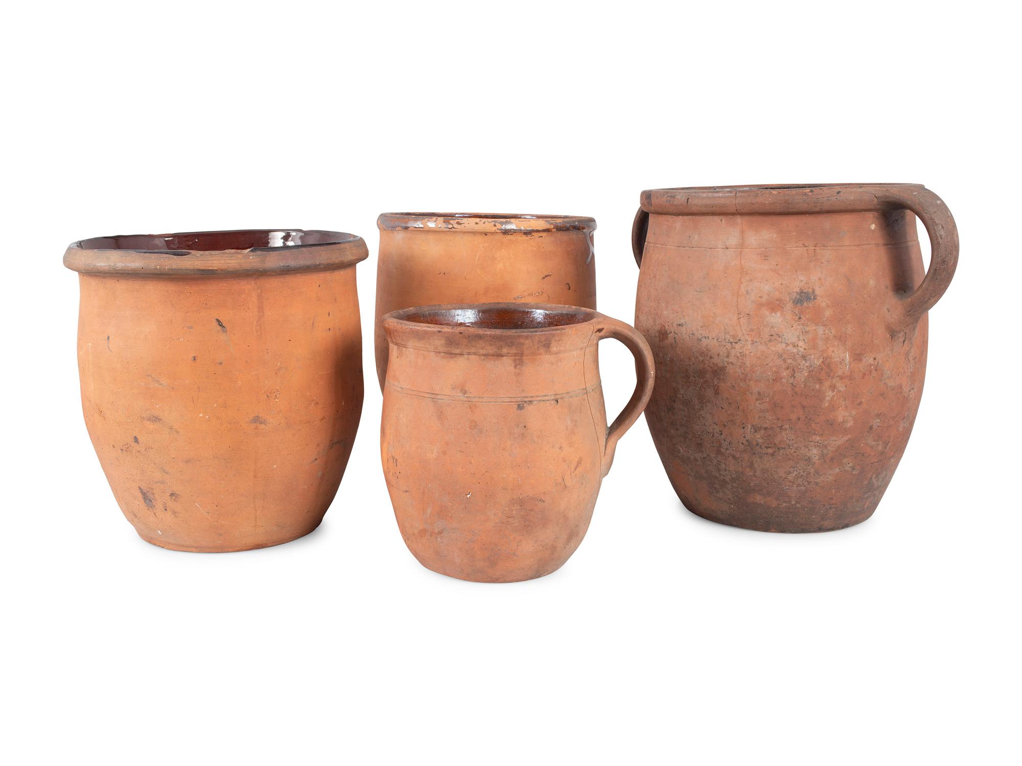 Four Redware Jars with Interior Glaze