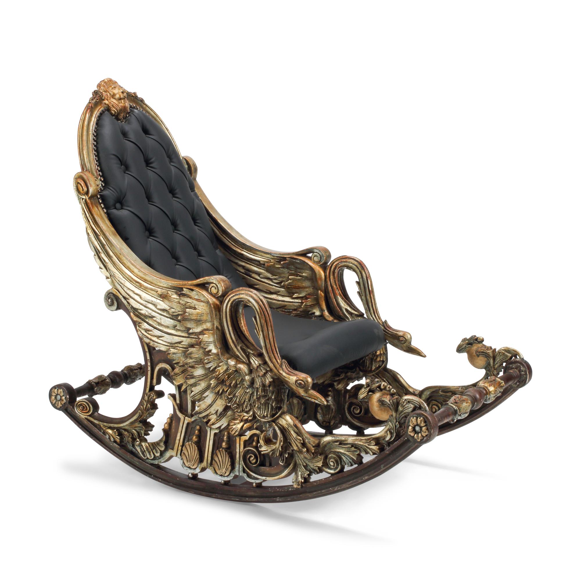 An Italian "Grotto" Style Carved Giltwood Rocking Chair