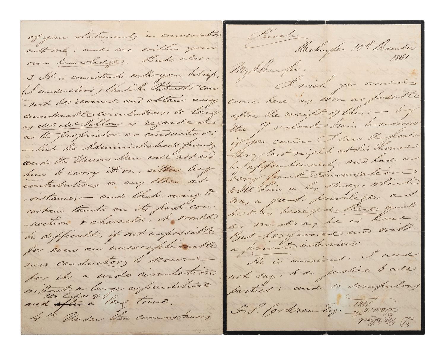 [SLAVERY & ABOLITION] -- [COCKRAN, Francis S. (1814-1886)]. Archive of letters to Maryland abolitionist and Underground Railroad supporter, comprising: