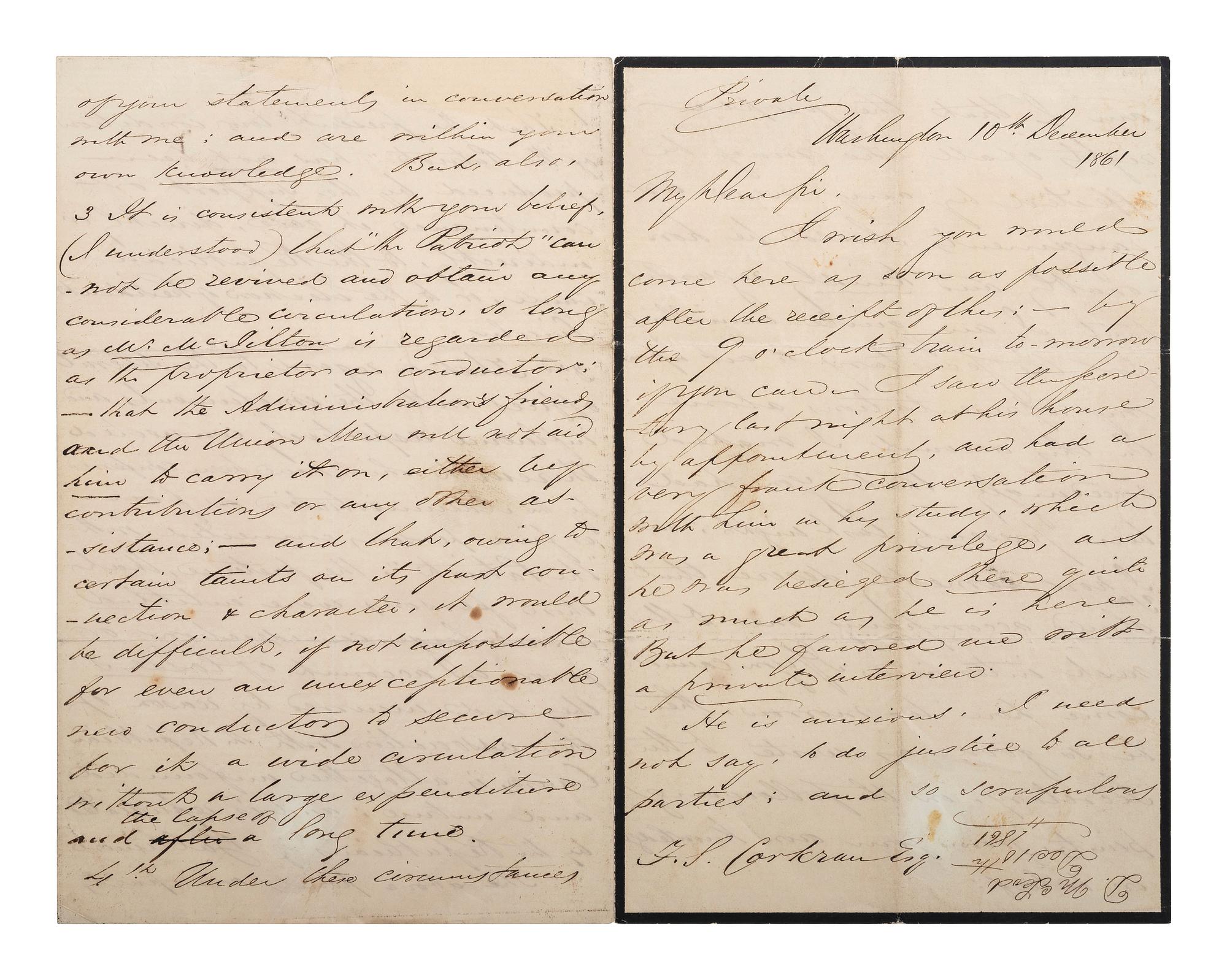 [SLAVERY & ABOLITION] -- [COCKRAN, Francis S. (1814-1886)]. Archive of letters to Maryland abolitionist and Underground Railroad supporter, comprising: