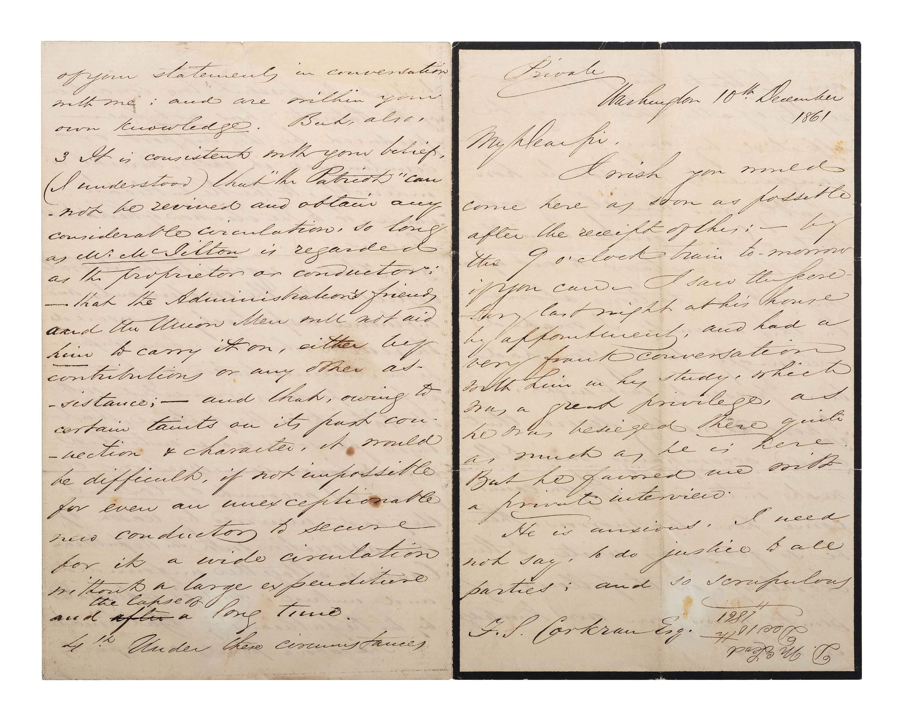 [SLAVERY & ABOLITION] -- [COCKRAN, Francis S. (1814-1886)]. Archive of letters to Maryland abolitionist and Underground Railroad supporter, comprising: