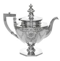 An American Silver Teapot, Gorham Mfg. Co., Providence, RI, of tapering octagonal form, with insulators.