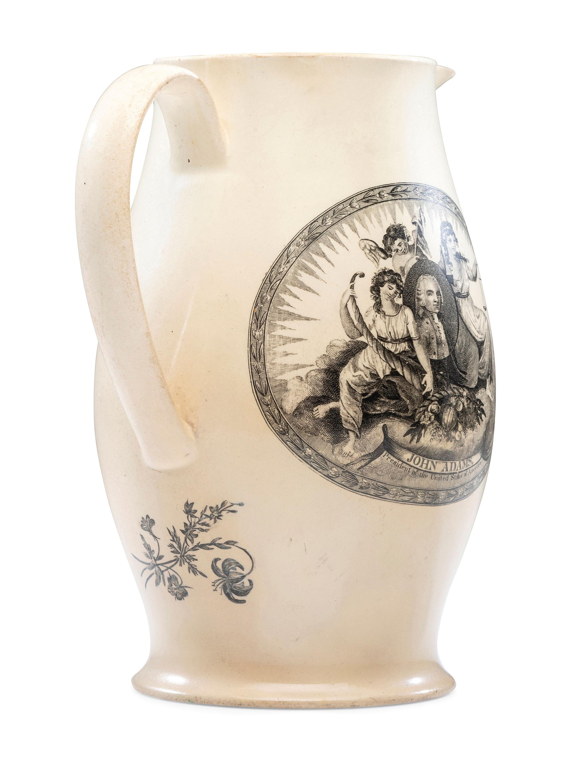 A Rare Liverpool Transfer-Printed Creamware 'John Adams' Pitcher