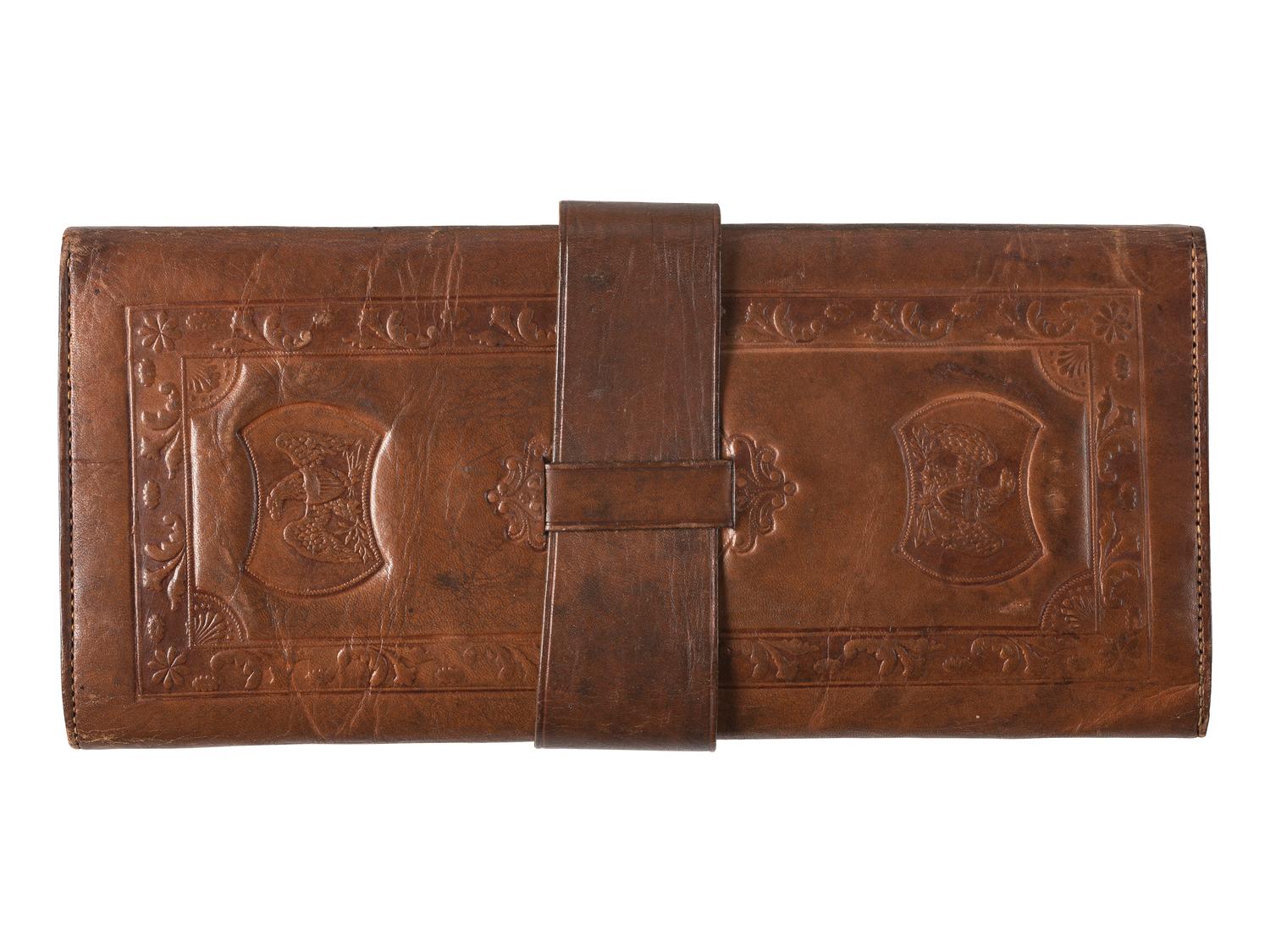 [CIVIL WAR]. Soldier's leather wallet with patriotic motifs. Ca 1860s.