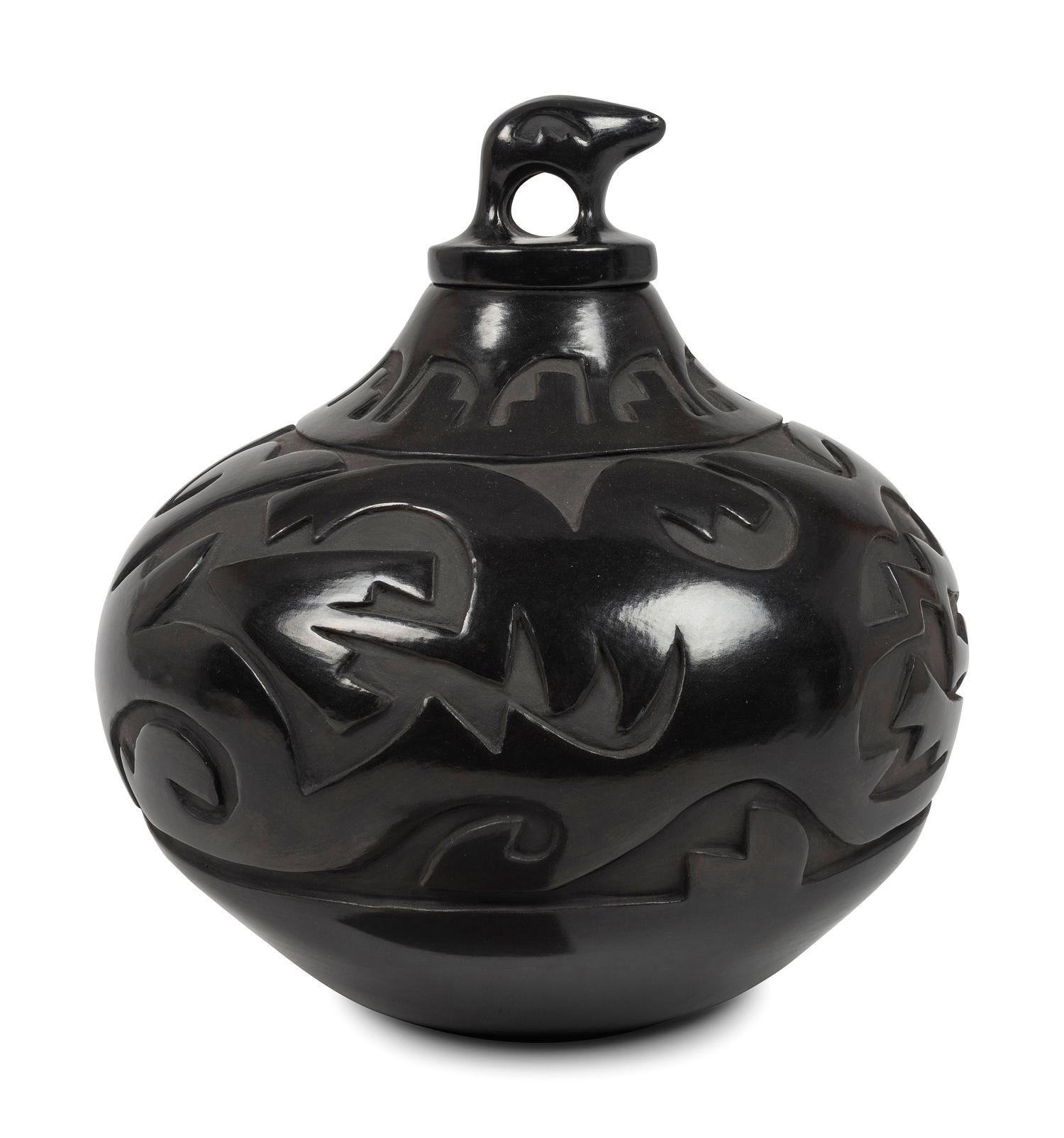 A Lidded Blackware Pottery Jar