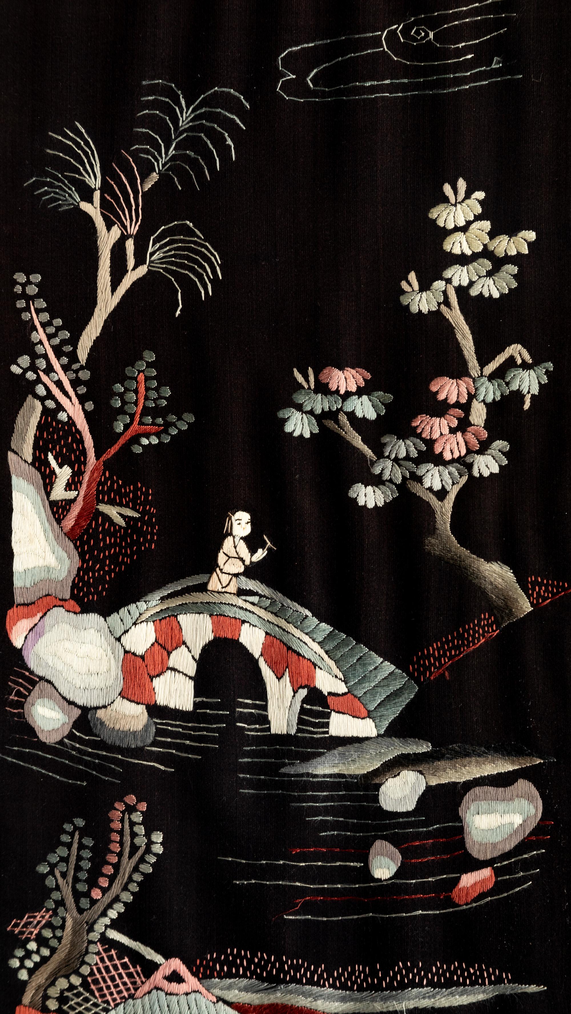 Six Chinese Embroidered Silk Panels