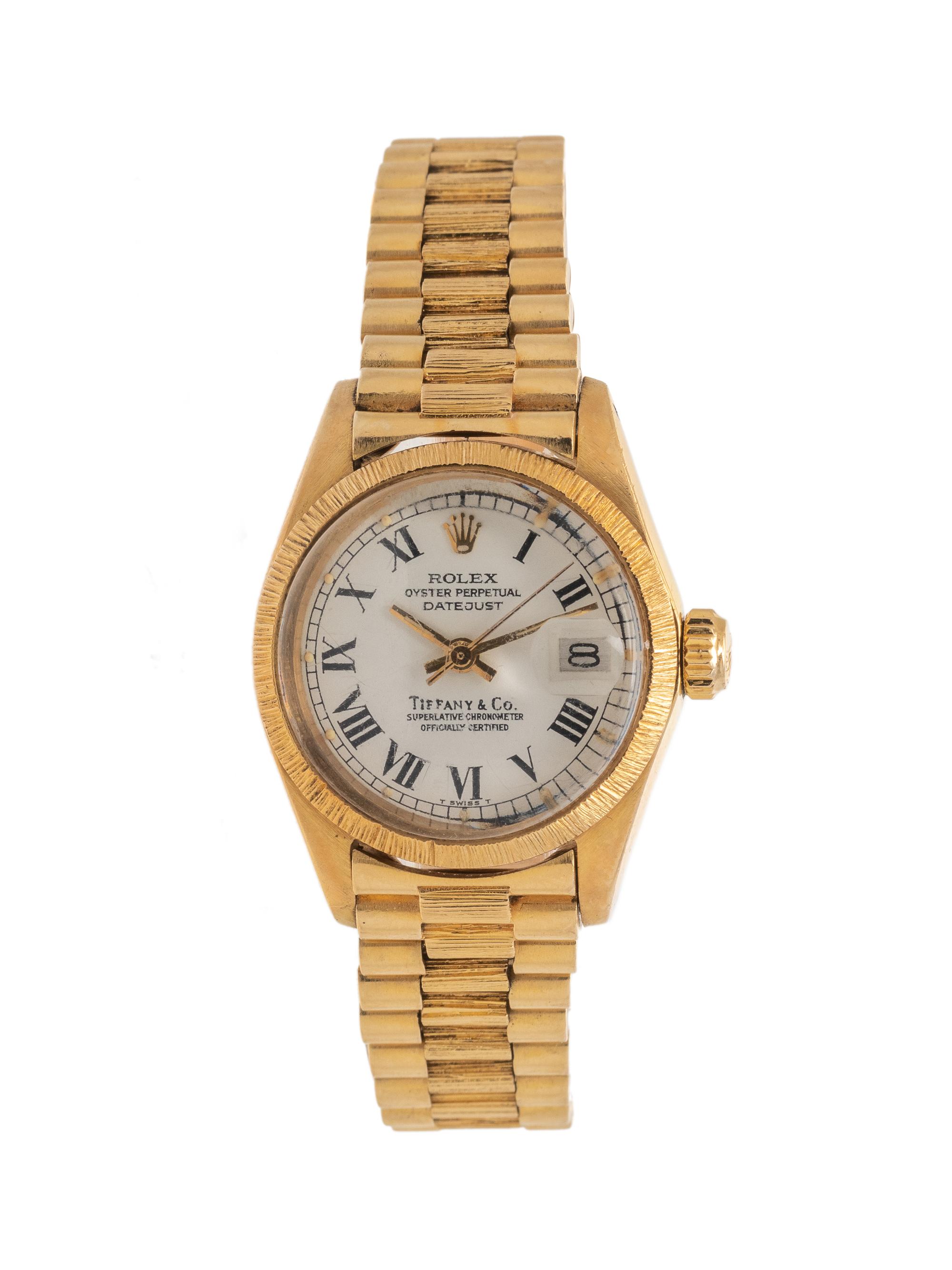 ROLEX, TIFFANY & CO., REF. 6927 18K YELLOW GOLD 'OYSTER PERPETUAL DATEJUST' WRISTWATCH, CIRCA 1979