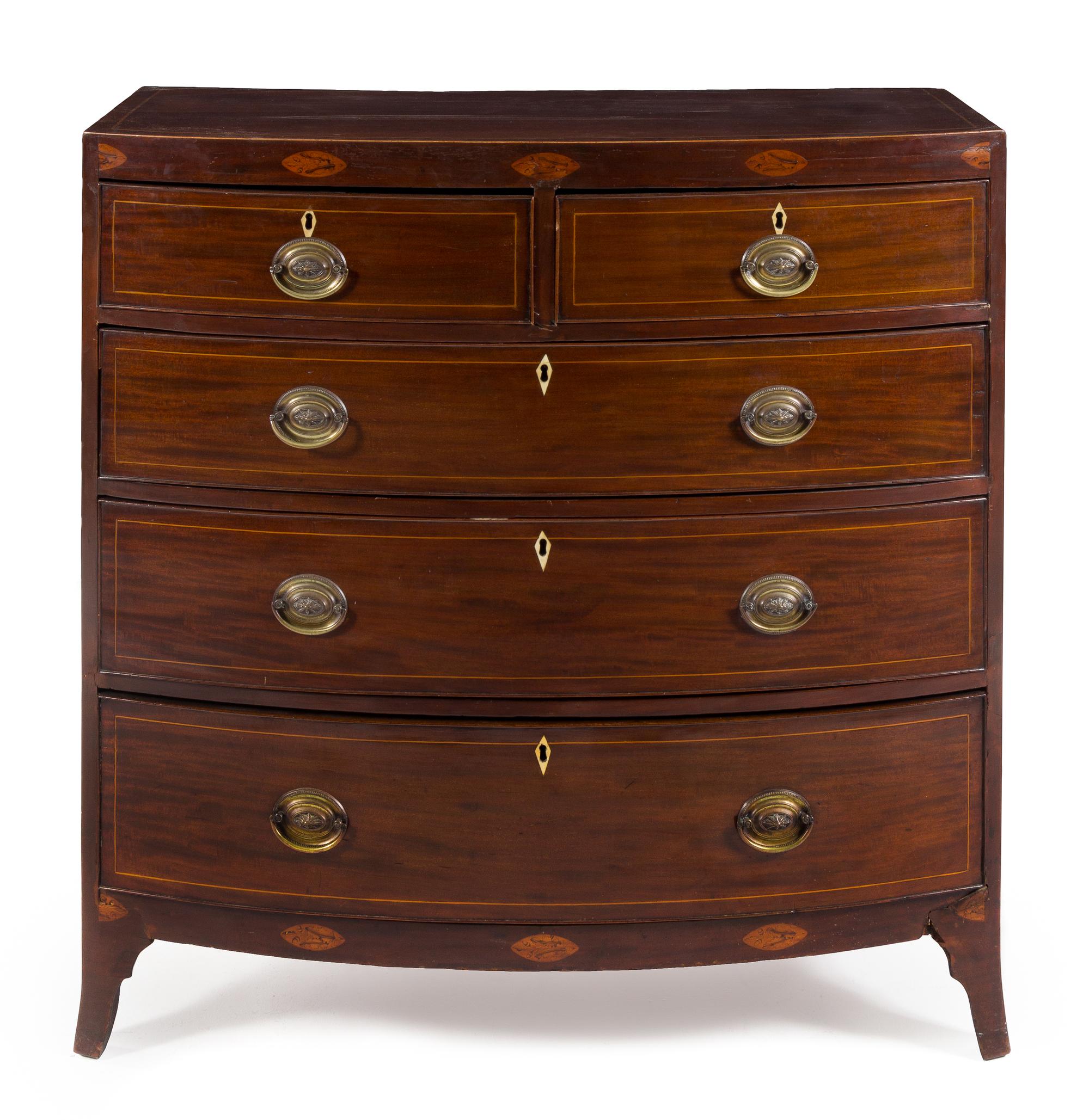 An American Mahogany Chest of Drawers Height 42 1/4 x width 42 x depth 21 1/2 inches. — 18TH/19TH CENTURY