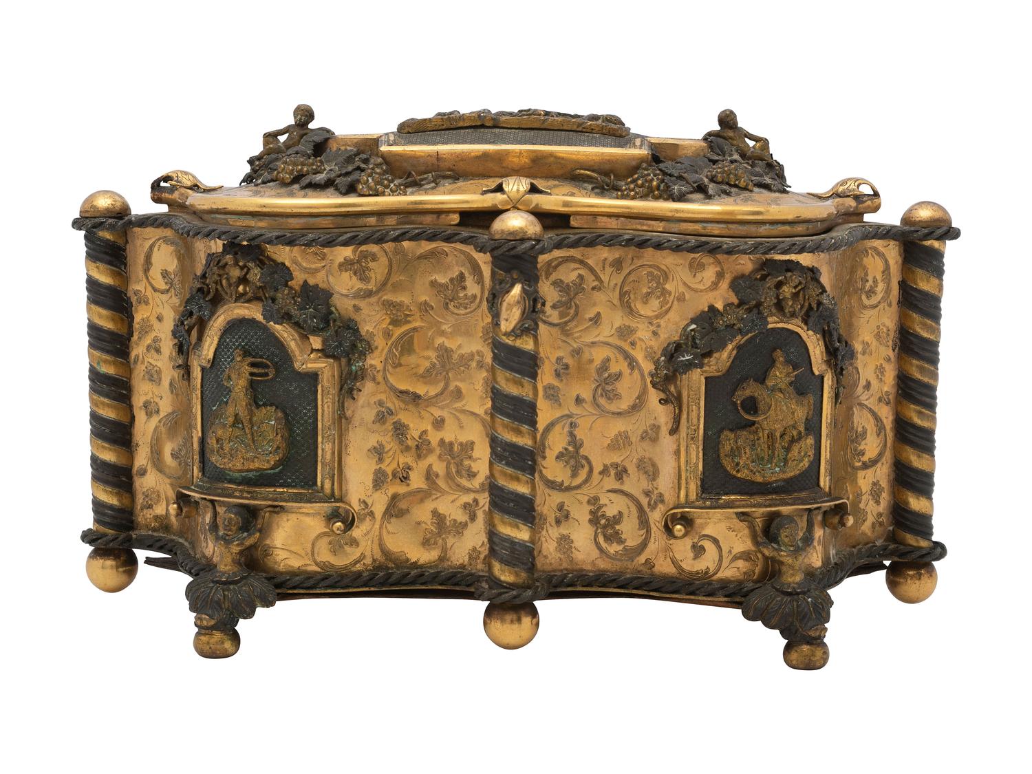 A French Brass Serpentine Jewelry Case