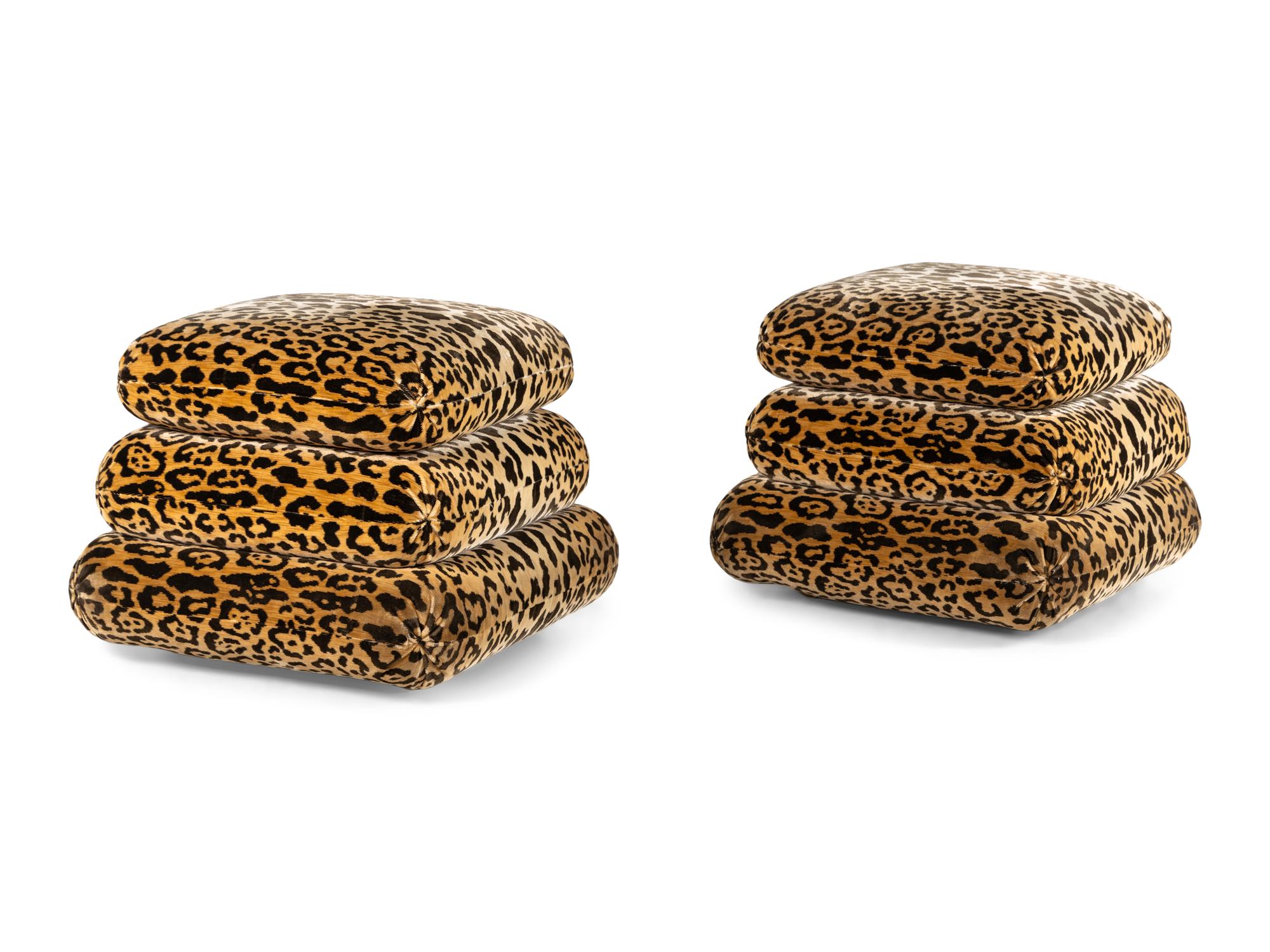 A Pair of Contemporary 'Pouf' Seats with Scalamandré Upholstery