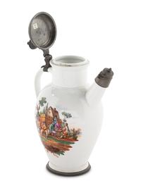 A Large German Pewter-Mounted Porcelain Ewer