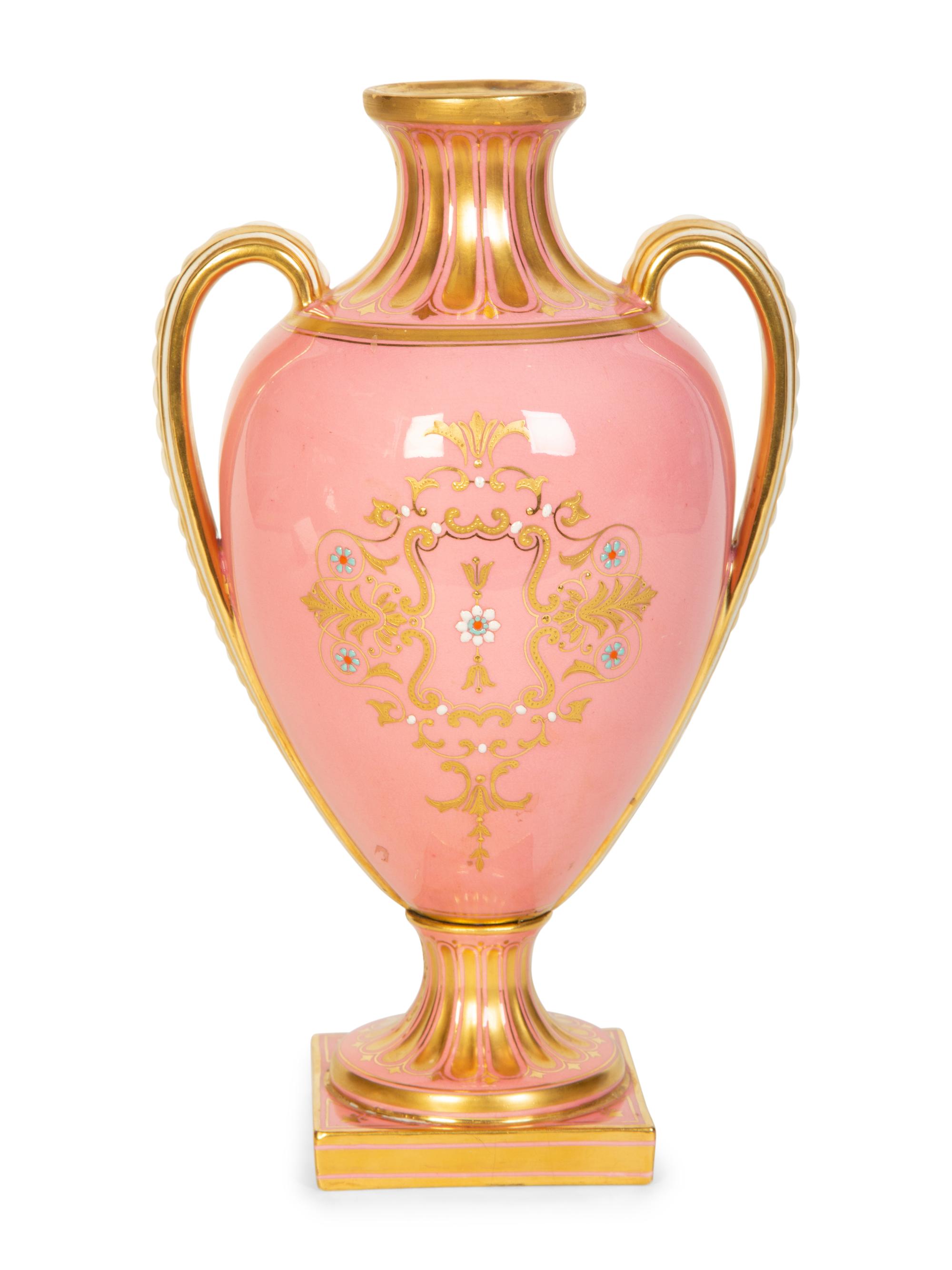 A Coalport Porcelain Pink-Glazed Urn