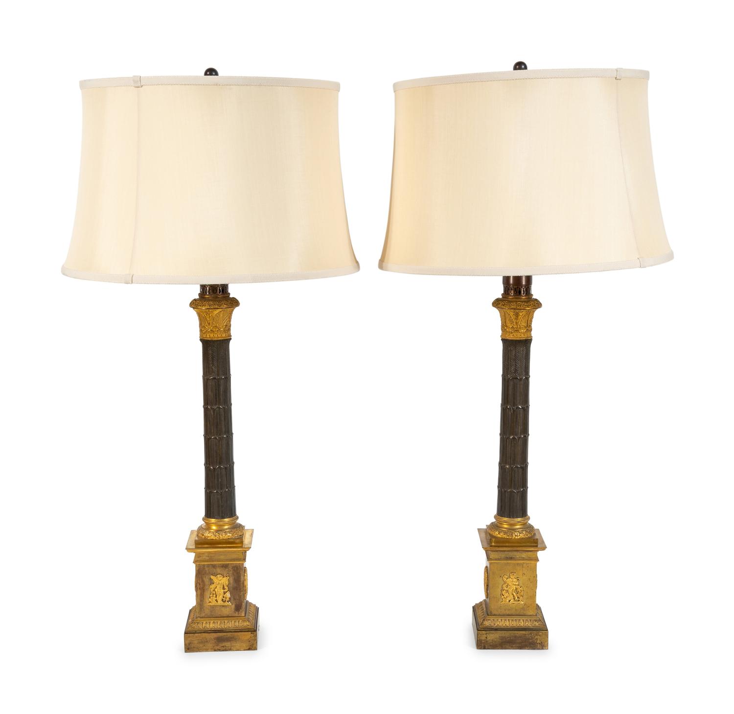 A Pair of Charles X Gilt and Patinated Bronze Candelabra Bases