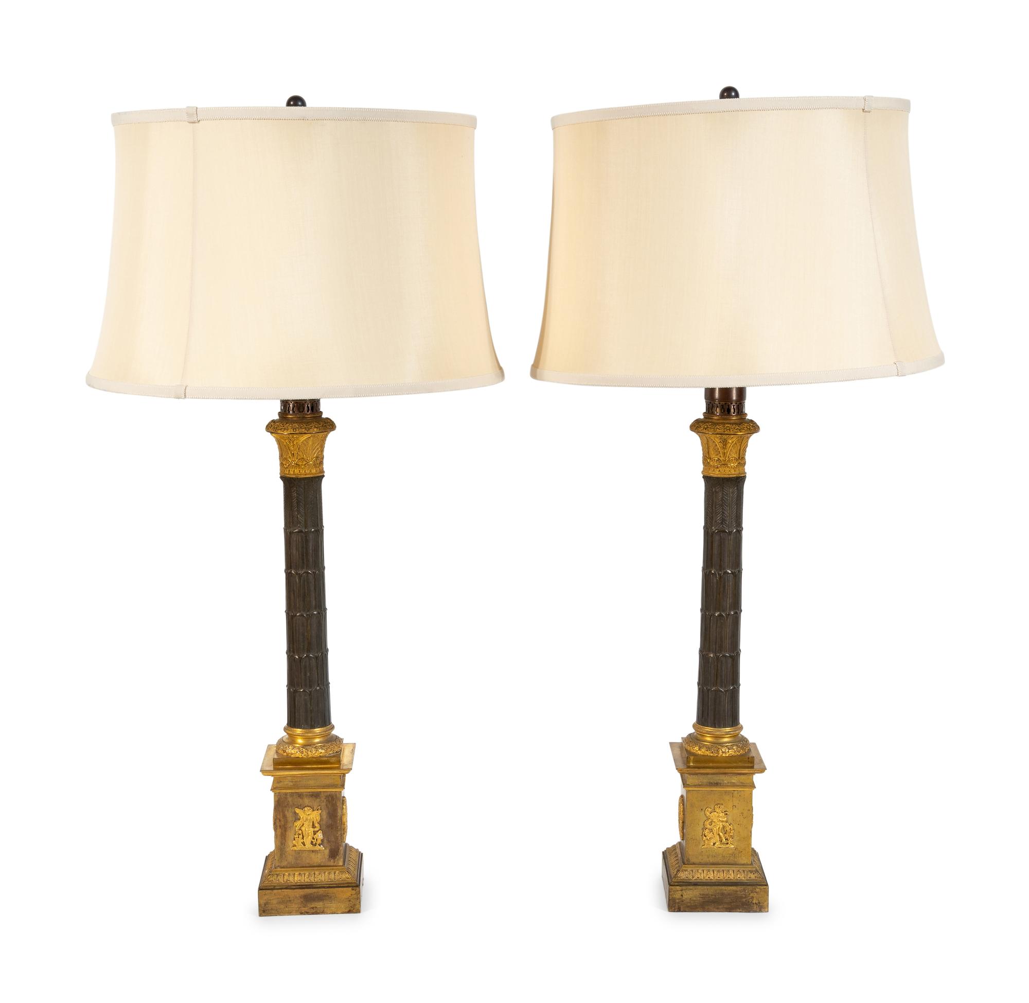 A Pair of Charles X Gilt and Patinated Bronze Candelabra Bases