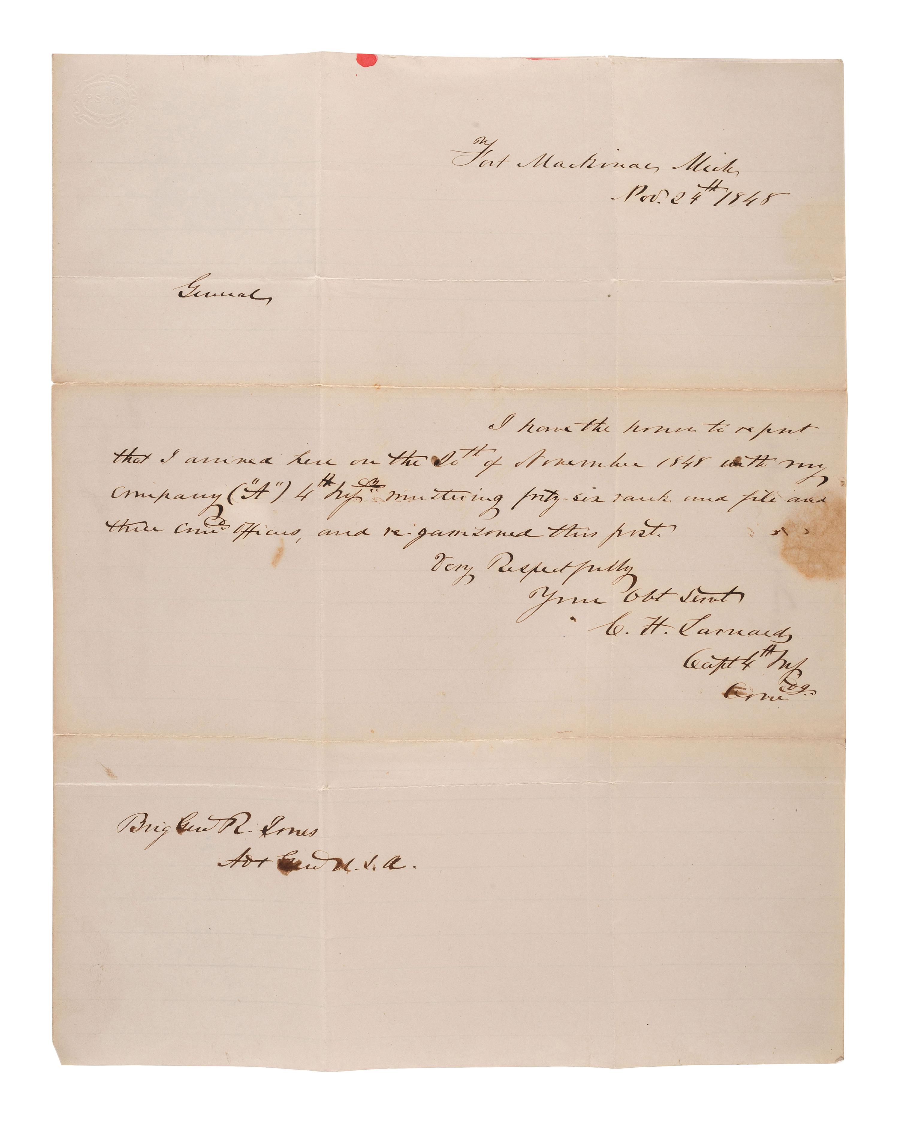 [MICHIGAN TERRITORY] -- [WISCONSIN TERRITORY]. A group of documents related to Prairie du Chien, Fort Crawford, and early Wisconsin settlement comprising: