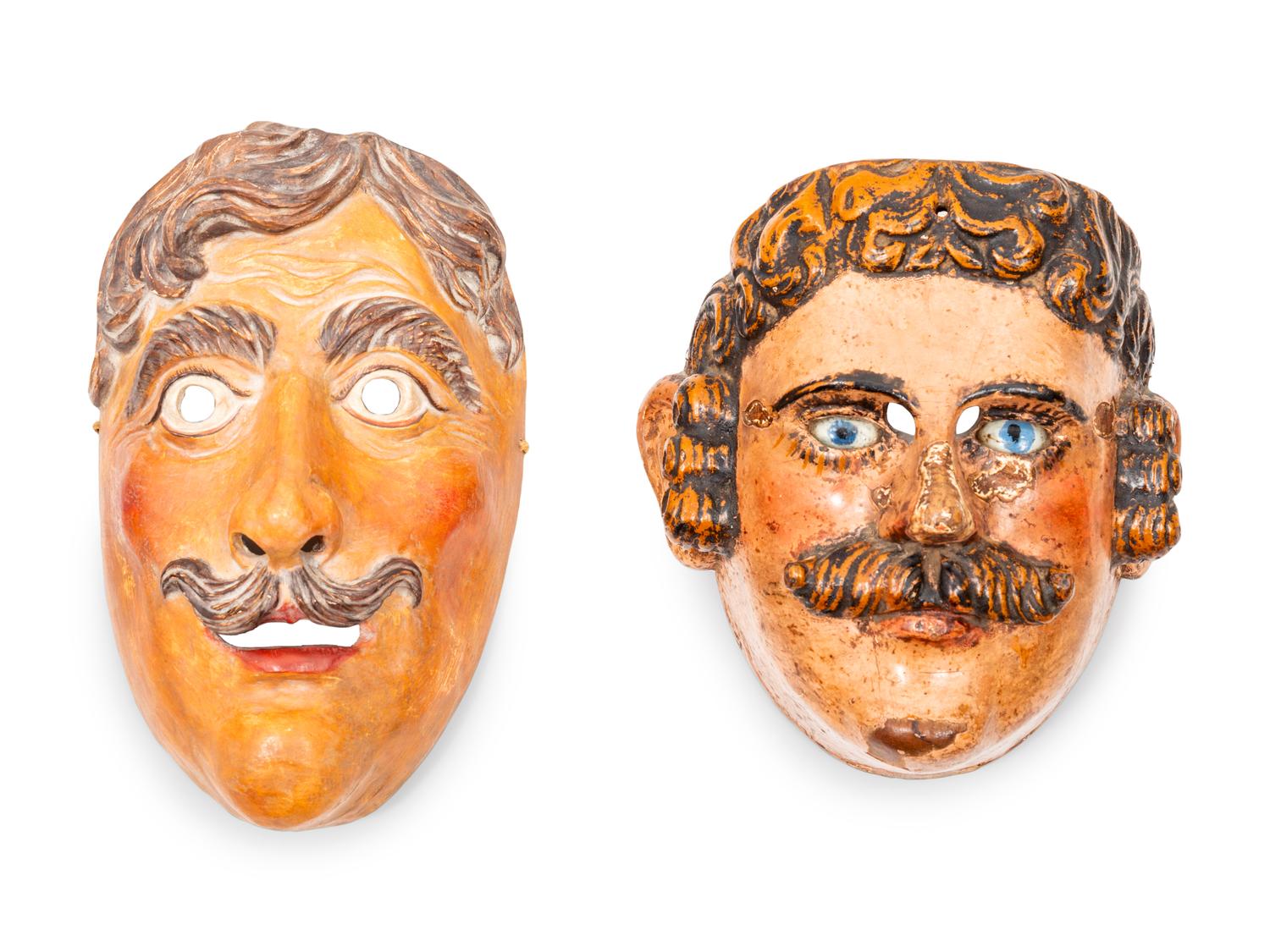 A Group of Continental Carved Wood Opera Masks
