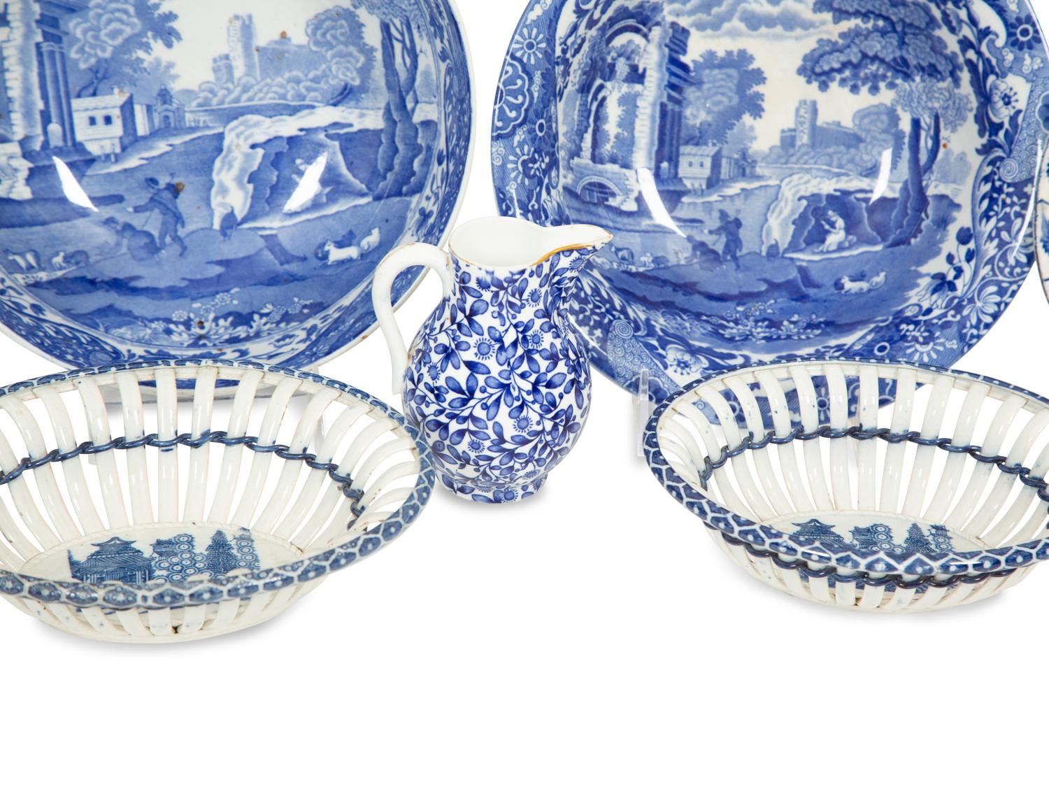 A Group of English Blue and White Porcelain Articles