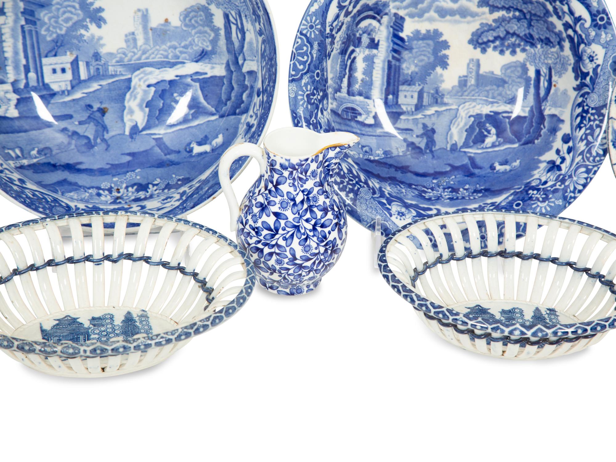 A Group of English Blue and White Porcelain Articles