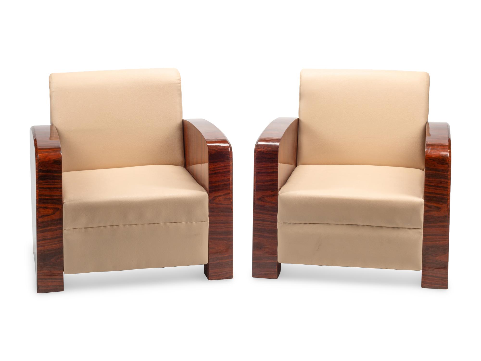 A Pair of Art Deco Style Rosewood Lounge Chairs