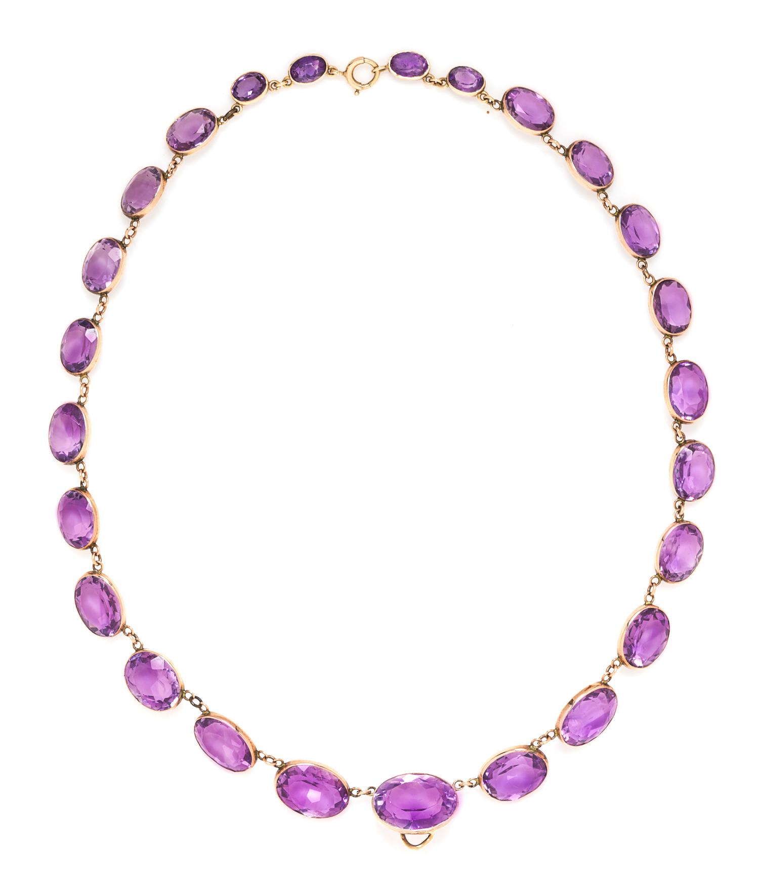 A Victorian Rose Gold and Amethyst Graduated Necklace, 18.00 dwts.