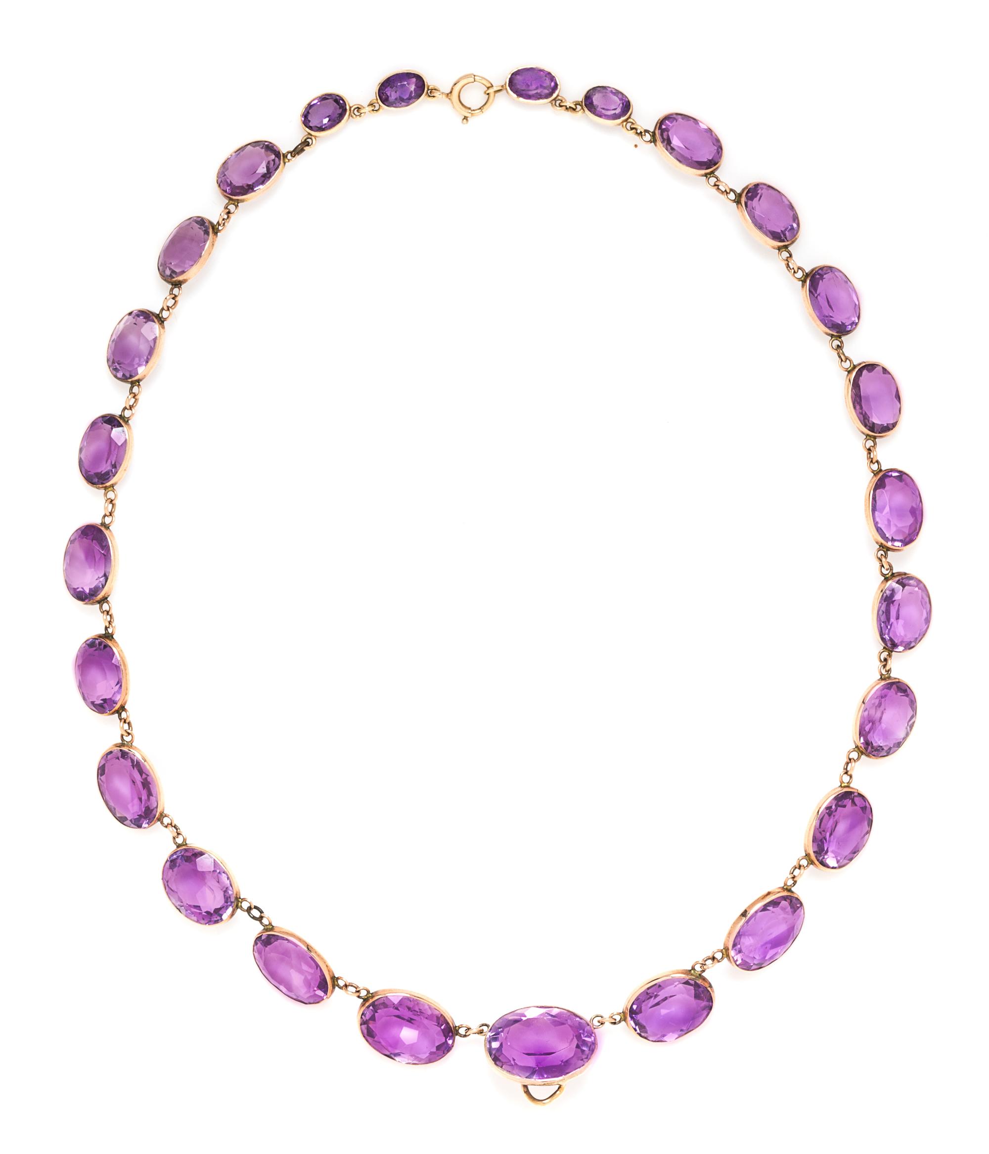 A Victorian Rose Gold and Amethyst Graduated Necklace, 18.00 dwts.