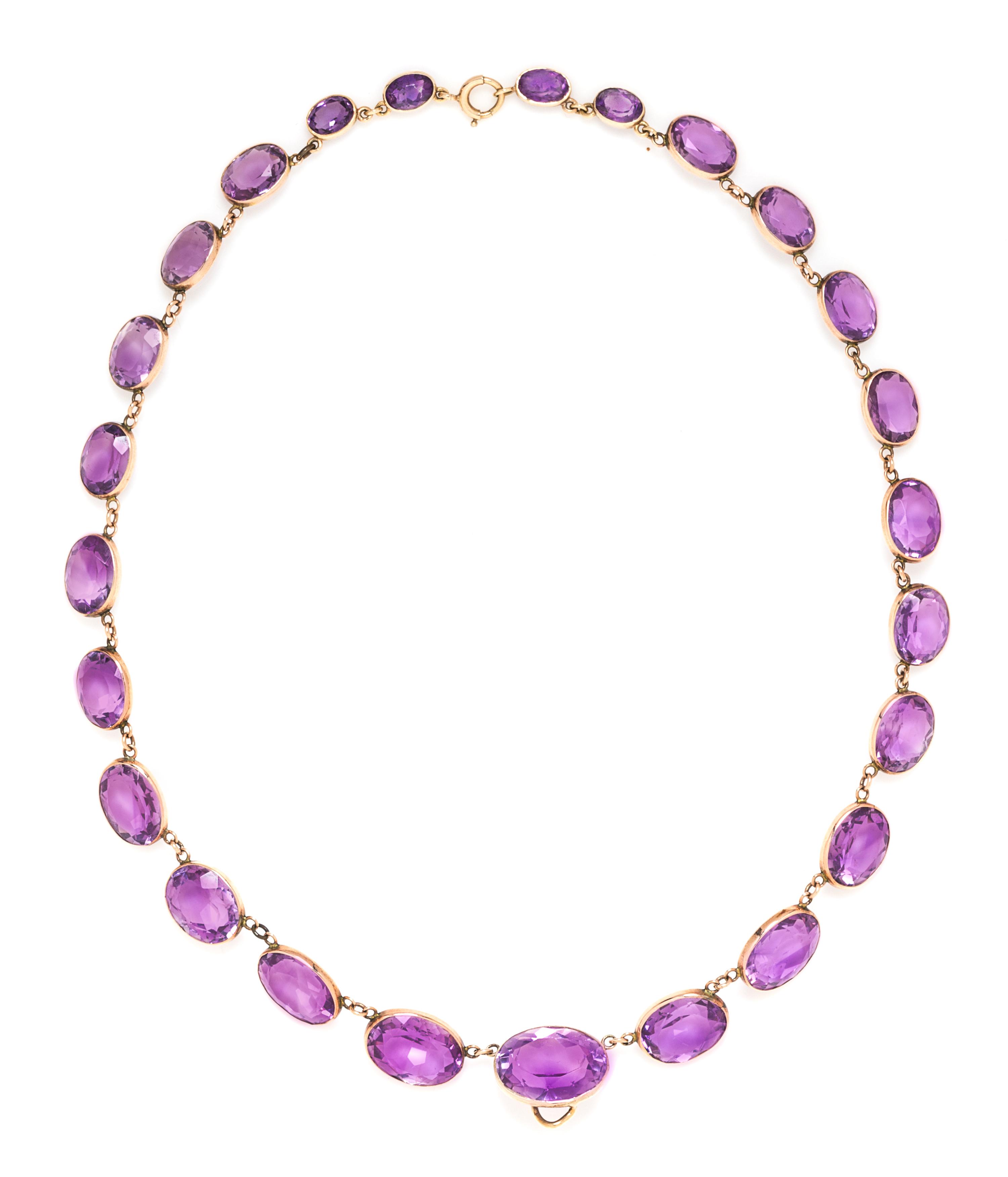 A Victorian Rose Gold and Amethyst Graduated Necklace, 18.00 dwts.