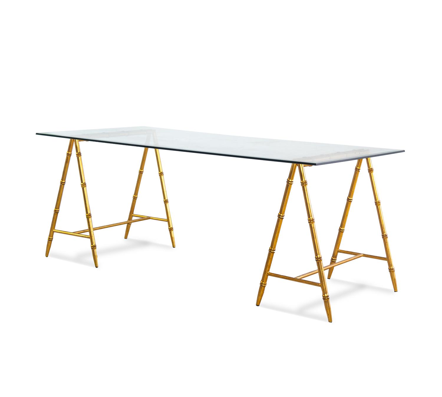 A Nicholas Haslam Gilt Metal and Glass Dining Table or Desk Retailed by Scalamandré