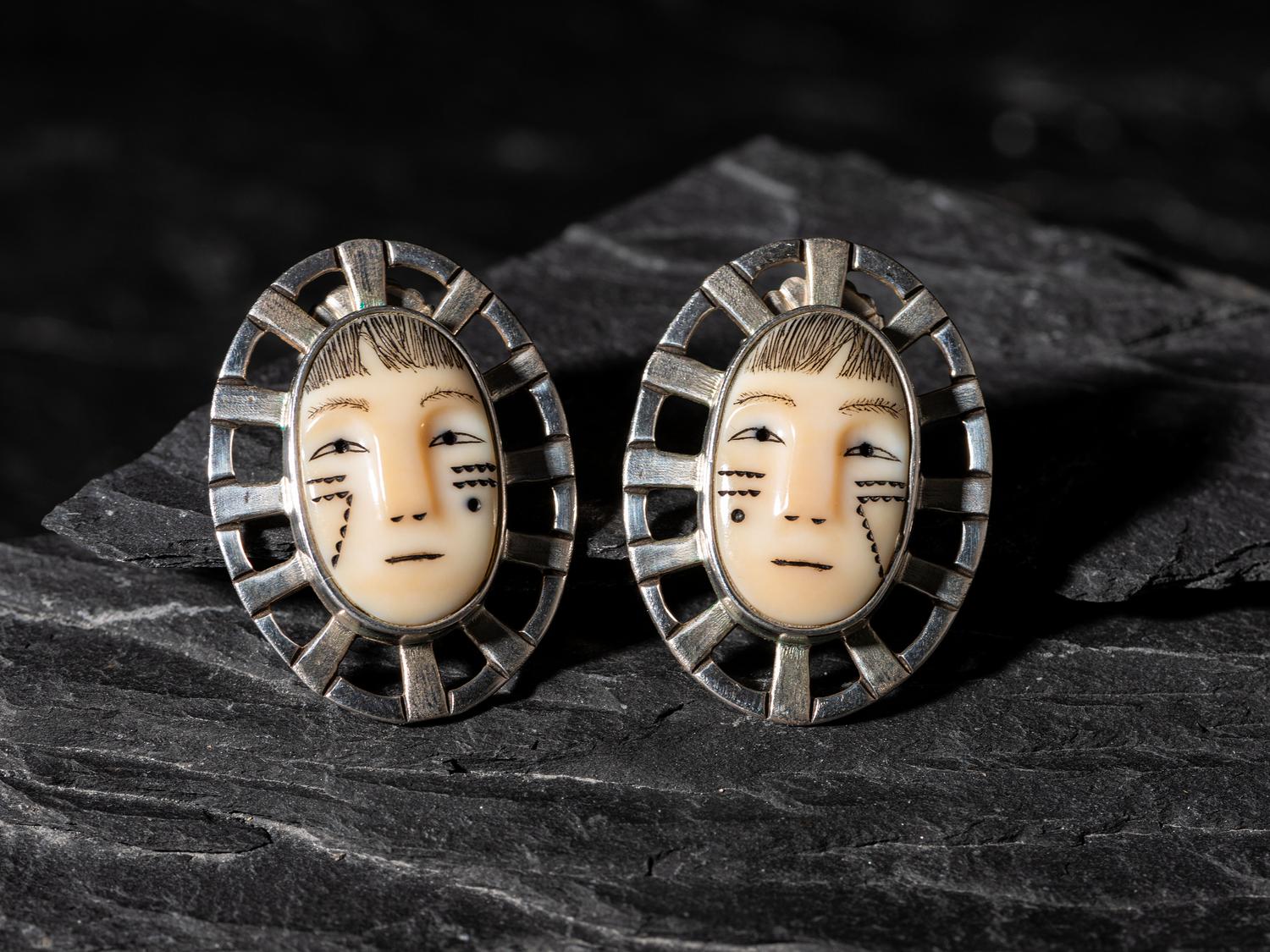 Sterling Silver Maskette Post Earrings, 1992