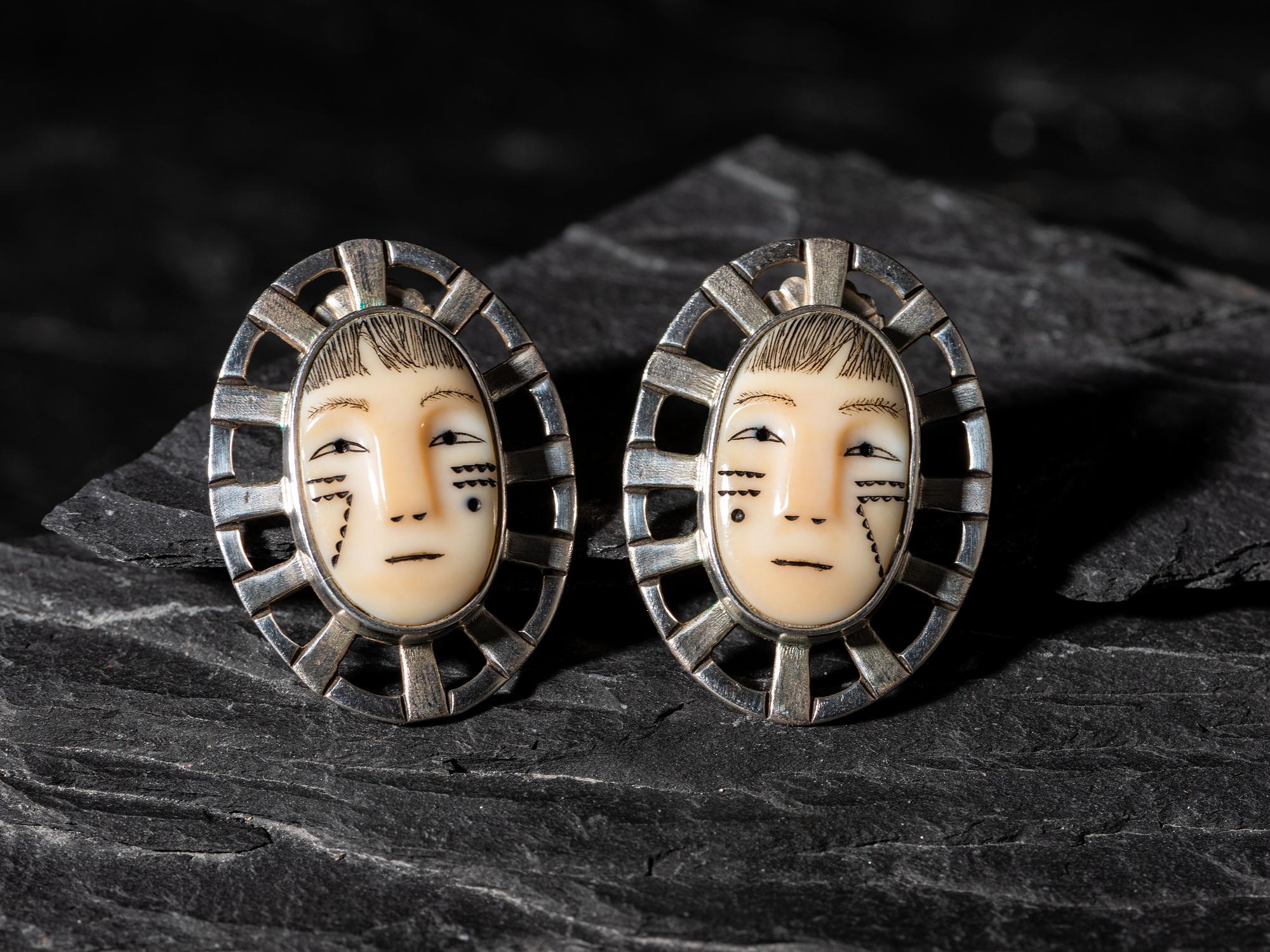Sterling Silver Maskette Post Earrings, 1992