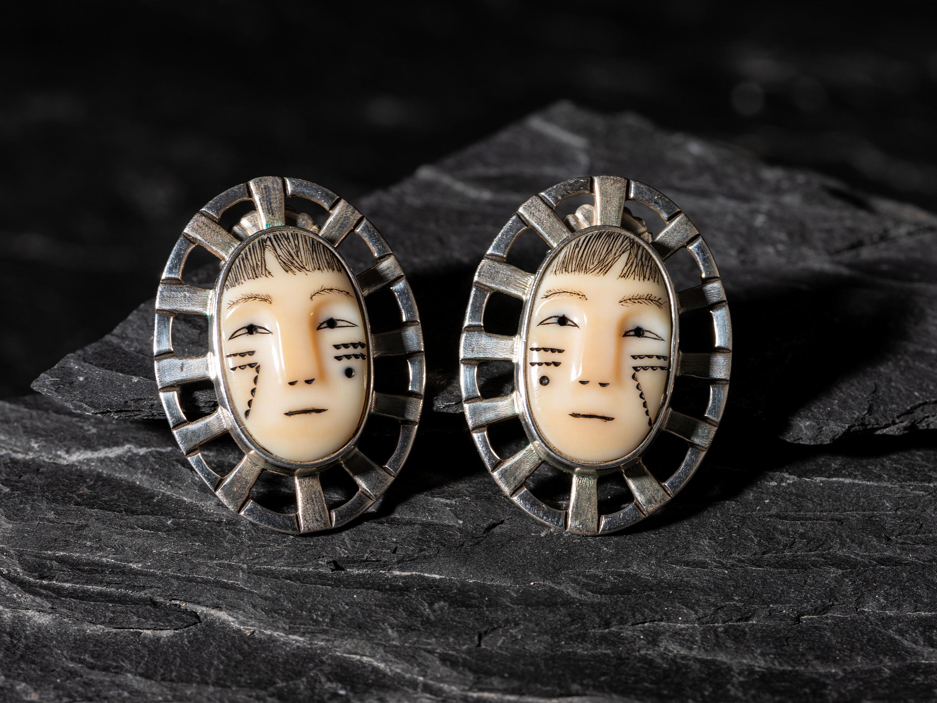 Sterling Silver Maskette Post Earrings, 1992