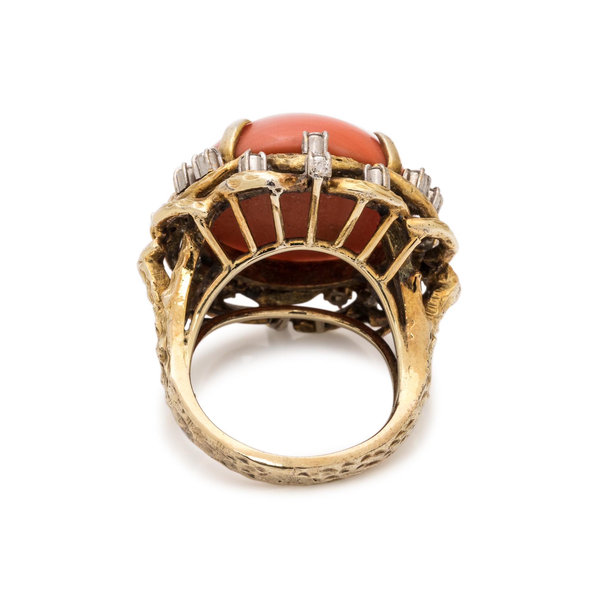 CORAL AND DIAMOND RING