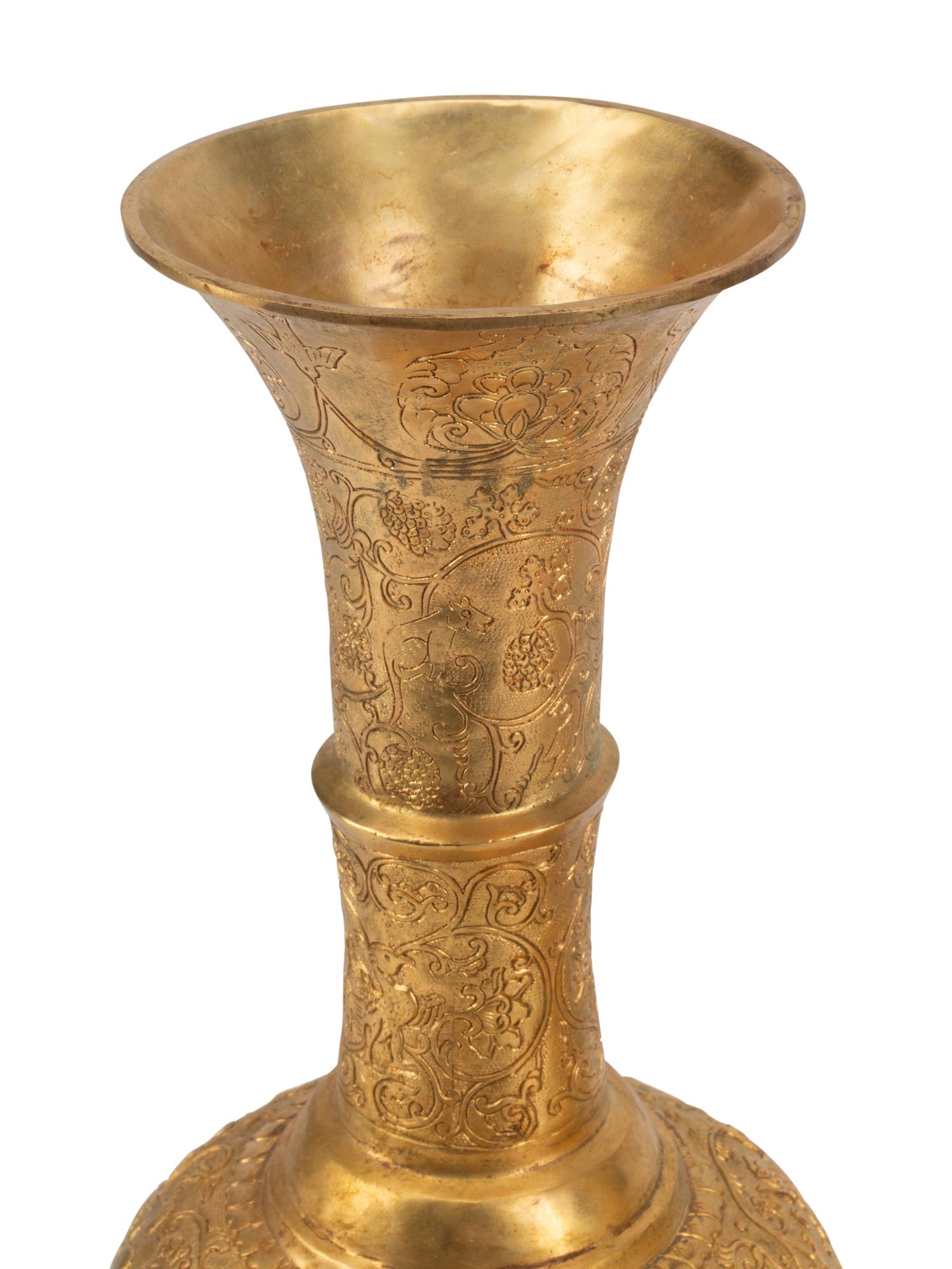 A Pair of Chinese Gilt Bronze Vases