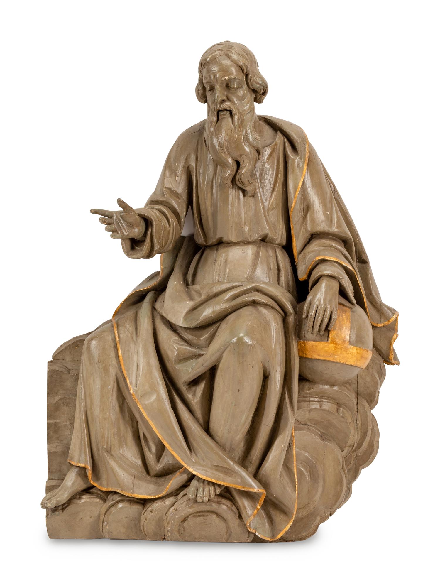 An Italian Painted and Parcel Gilt Figure of a Saint