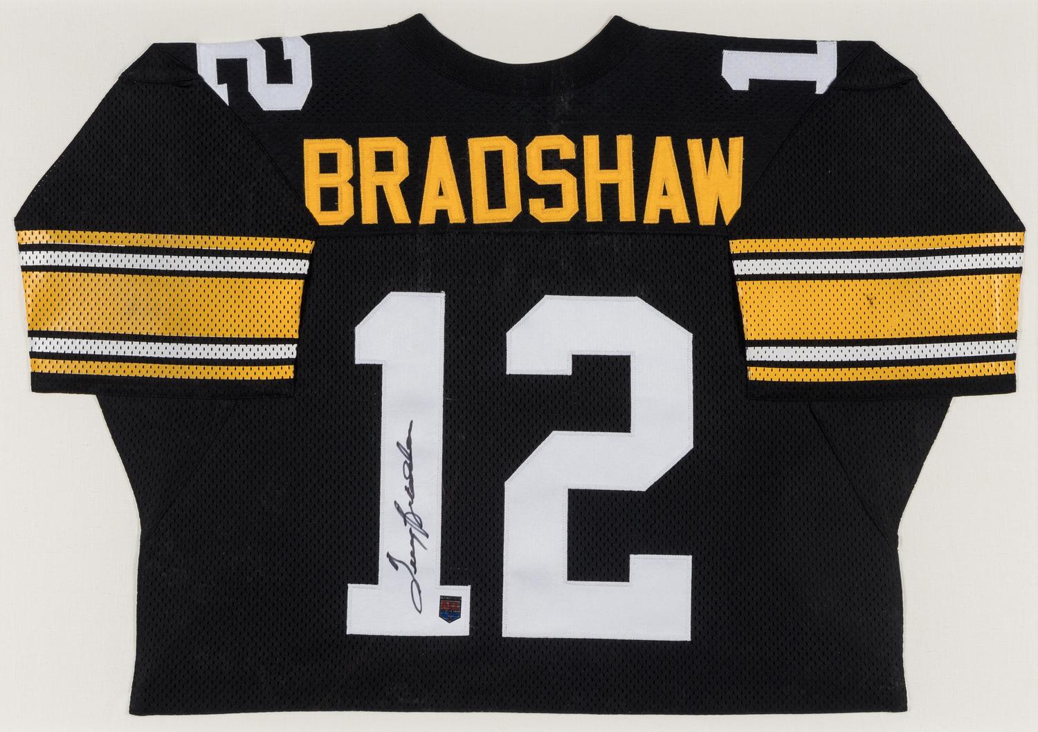 A Terry Bradshaw Signed Autograph Pittsburgh Steelers Jersey Display (Beckett Authentication Services Letter),