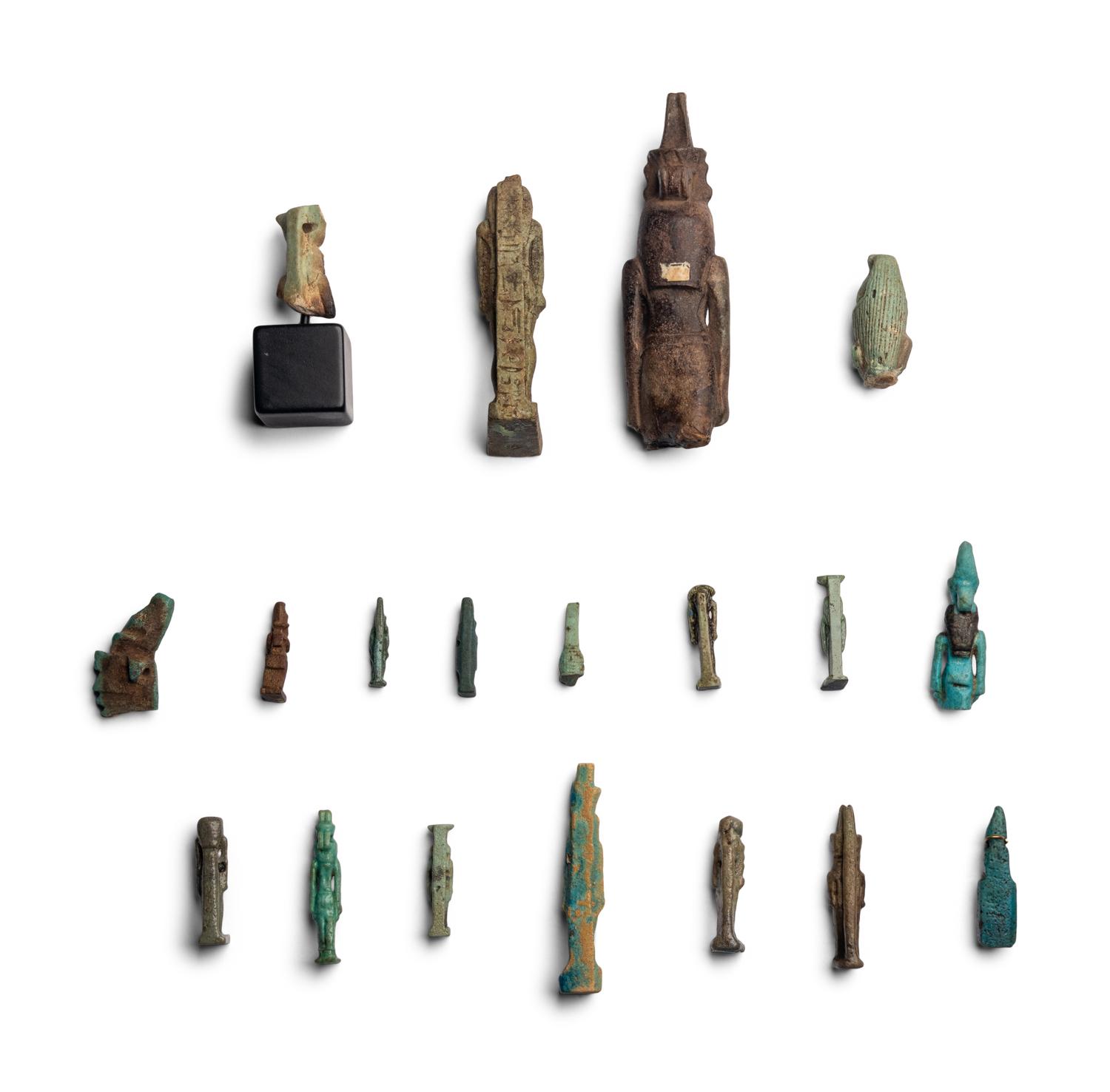Nineteen Egyptian Faience Amulets of Deities