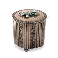 Navajo Stamped Silver Lidded Box, with Zuni Mosaic Inlay Butterfly