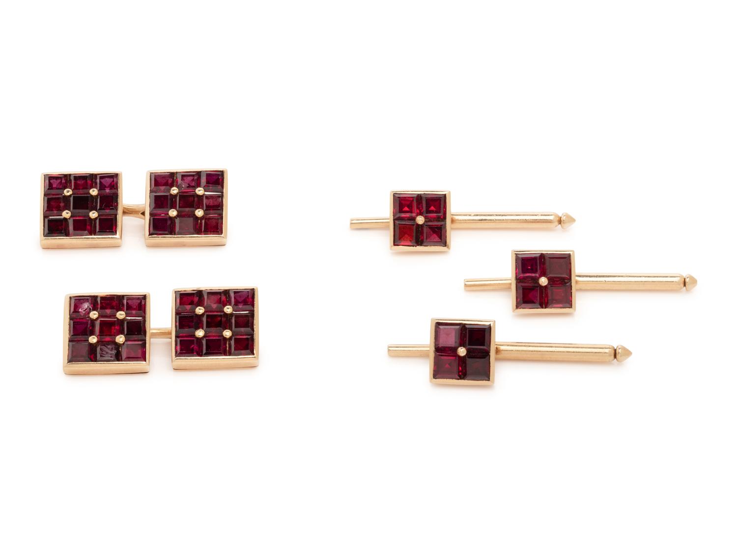 TIFFANY & CO., YELLOW GOLD AND RUBY DRESS SET